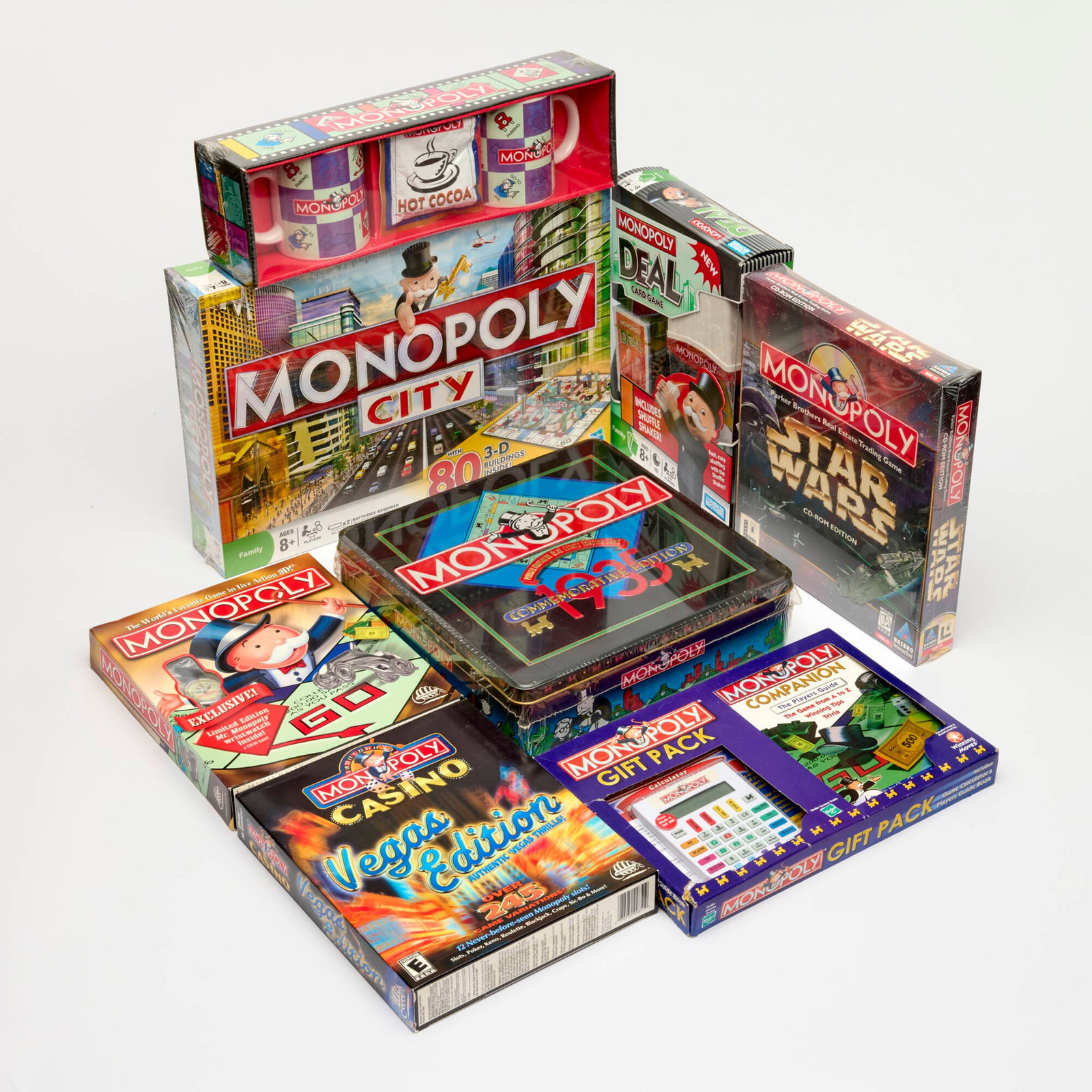 8PC Hasbro Parker Brothers Monopoly Related Group Factory Sealed: 8PC Hasbro Parker Brothers Monopoly Related Group Factory Sealed USA, 1985-2009 10.5 h x 16 w x 2.5 d in (27 x 41 x 6 cm) 9.5 h x 8 w x 1.5 d in (24 x 20 x 4 cm) Monopoly Factory Sealed group includes