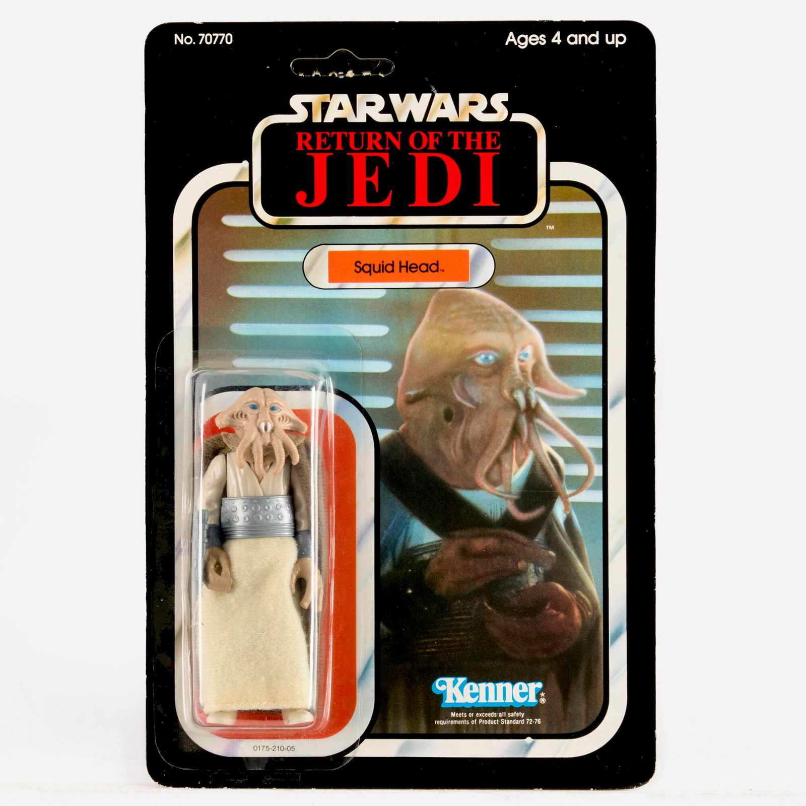 1983 Kenner Star Wars ROTJ 77 Back-A Squid Head Factory Sealed: 1983 Kenner Star Wars ROTJ 77 Back-A Squid Head Factory Sealed USA, 1983 Condition Notes: Unpunched. Slight wear to edges. Indent and slight scuffing to top of bubble and top of bubble right corner. F