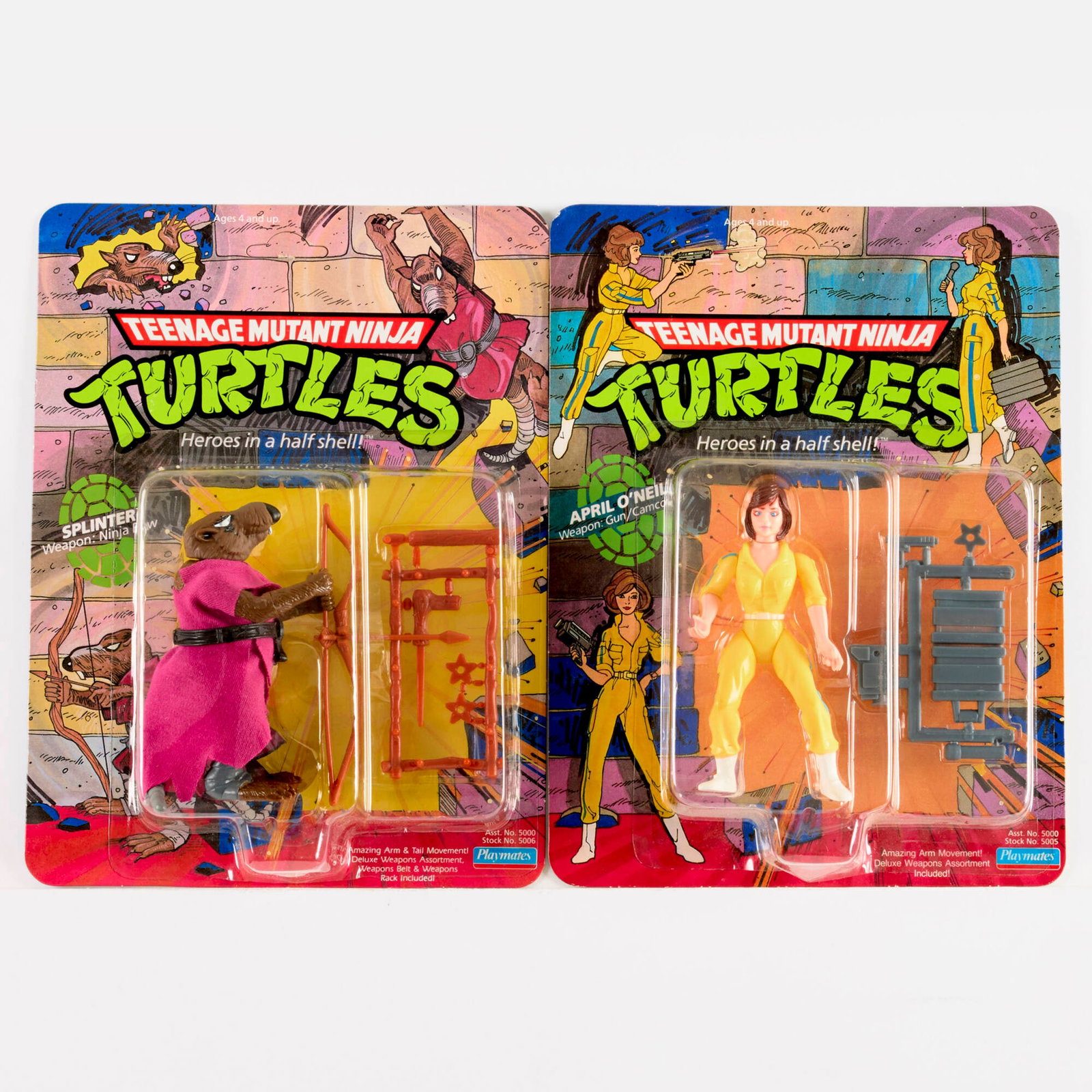 2PC 1988 Playmates Teenage Mutant Ninja Turtles April O'Neil and Splinter Group Factory Sealed: 2PC 1988 Playmates Teenage Mutant Ninja Turtles April O'Neil and Splinter Group Factory Sealed USA, 1988 10.5 h x 8 w x 2 d in (27 x 20 x 5 cm) 1988 Playmates Teenage Mutant Ninja Turtles Factory Seal