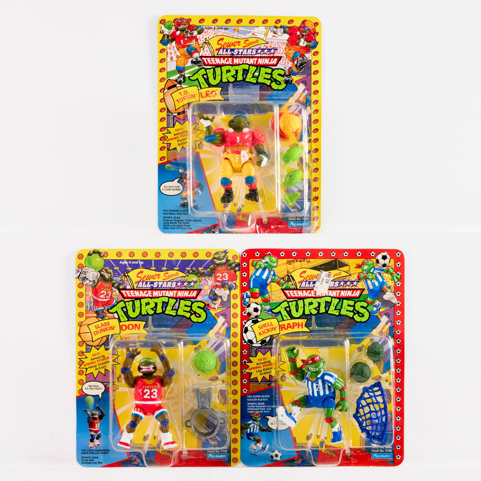 3PC 1991 Playmates Teenage Mutant Ninja Turtles Sewer Sports All-Stars Group (1 of 2)