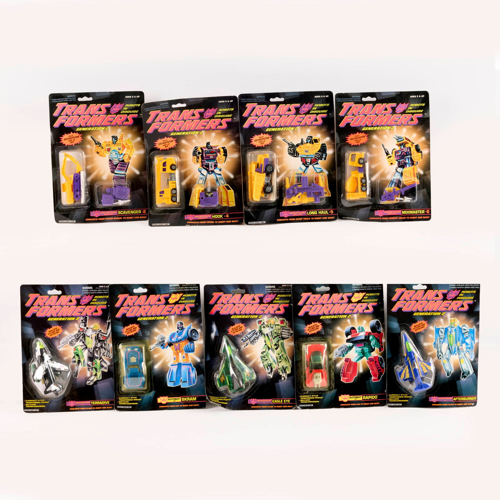 9PC 1992 Hasbro Transformers Generation 2 G2 Group Factory Sealed: 9PC 1992 Hasbro Transformers Generation 2 G2 Group Factory Sealed USA, 1992 9.75 h x 7.25 w x 2 d in (25 x 18 x 5 cm) 1992 Hasbro Transformers Generation 2 Factory Sealed group includes: Afterburner [
