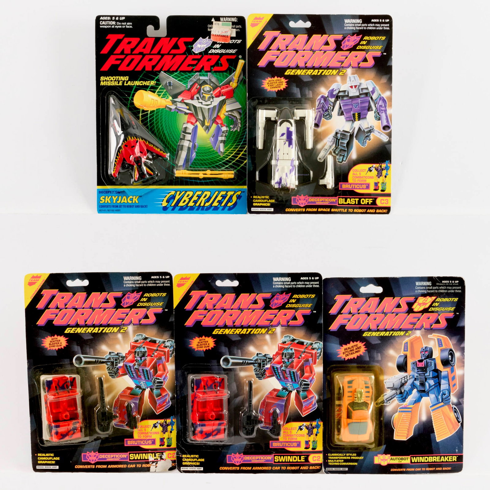 5PC 1992-1994 Hasbro Transformers Group Factory Sealed: 5PC 1992-1994 Hasbro Transformers Group Factory Sealed USA, 1992-1994 smallest: 10 h x 7.25 w x 2.5 d in (25 x 18 x 6 cm) largest: 10 h x 7.5 w x 1.5 d in (25 x 19 x 4 cm) Hasbro Transformers Factory 