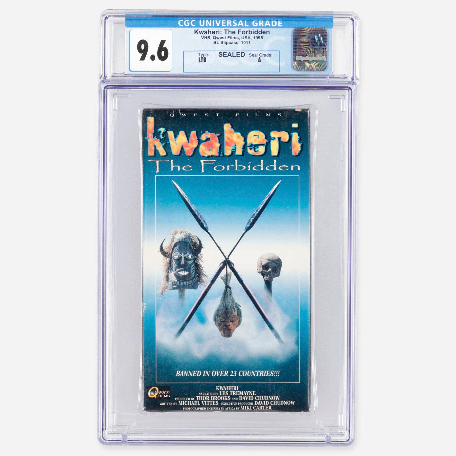 1995 Kwaheri: The Forbidden (1995) Kwaheri: Vanishing Africa (1964) Qwest Films VHS CGC 9.6 Sealed A: 1995 Kwaheri: The Forbidden (1995) Kwaheri: Vanishing Africa (1964) Qwest Films VHS CGC 9.6 Sealed A USA, 1995 CGC#: 1004143004 Grader Notes: LTB Seal, BL Slipcase, 1011