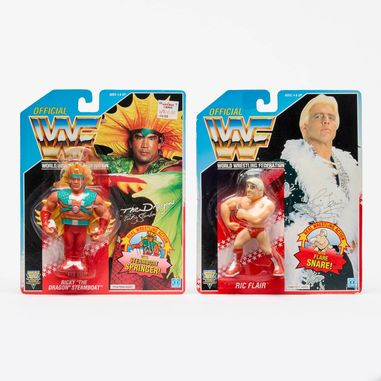 2PC 1992 Hasbro WWF Ric Flair and Ricky "The Dragon" Steamboat Factory Sealed Group: 2PC 1992 Hasbro WWF Ric Flair and Ricky "The Dragon" Steamboat Factory Sealed Group USA, 1992 10.25 h x 8.5 w x 3.5 d in (26 x 22 x 9 cm) Group includes: 1992 Hasbro WWF Series 4 Ricky "The Dragon" St