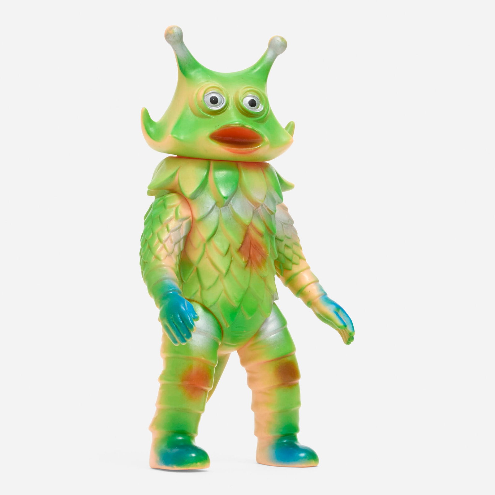 Bullmark Ultraman Leo Guiro Standard vinyl: Bullmark Ultraman Leo Guiro Standard vinyl Bullmark Japan, c. 1970 7.5 h x 4 w x 2.5 d in (19 x 10 x 6 cm) A beautiful example with vibrant spray including blue, red, and silver over flesh vinyl. Cond