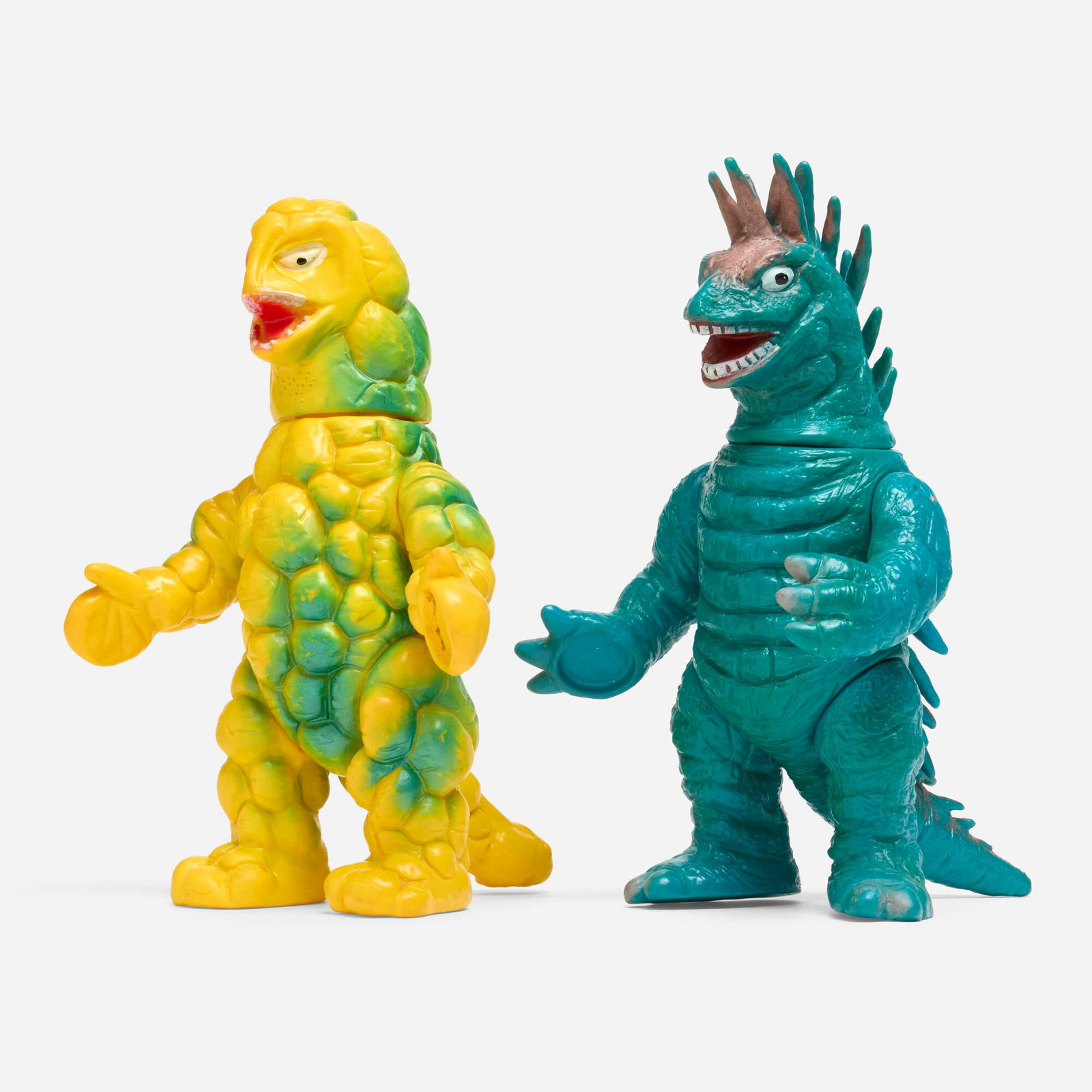 Bullmark Return of Ultraman Mognezun and Shugaron Vinyl Group: Bullmark Return of Ultraman Mognezun and Shugaron Vinyl Group Bullmark Japan, c. 1970 9 h x 5.5 w x 5.5 d in (23 x 14 x 14 cm) 8.75 h x 5.875 w x 4.875 d in (22 x 15 x 12 cm) Condition notes: Overall 