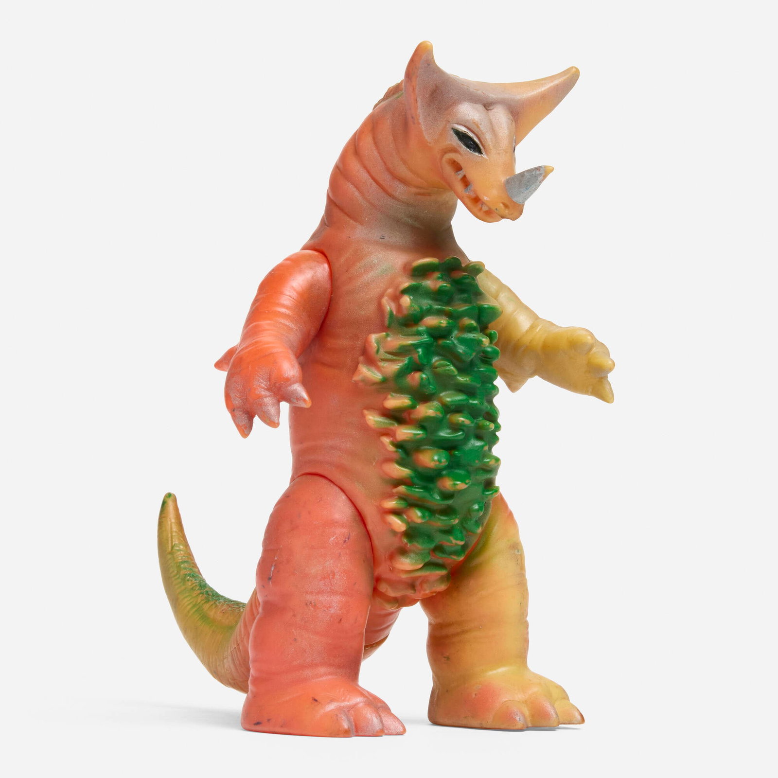 Marusan Ultraman Gomora First Version Standard Vinyl: Marusan Ultraman Gomora First Version Standard Vinyl Marusan Japan, c. 1966 7.75 h x 5 w x 7.75 d in (20 x 13 x 20 cm) Condition notes: Overall poor condition with sun fading. This work will ship from