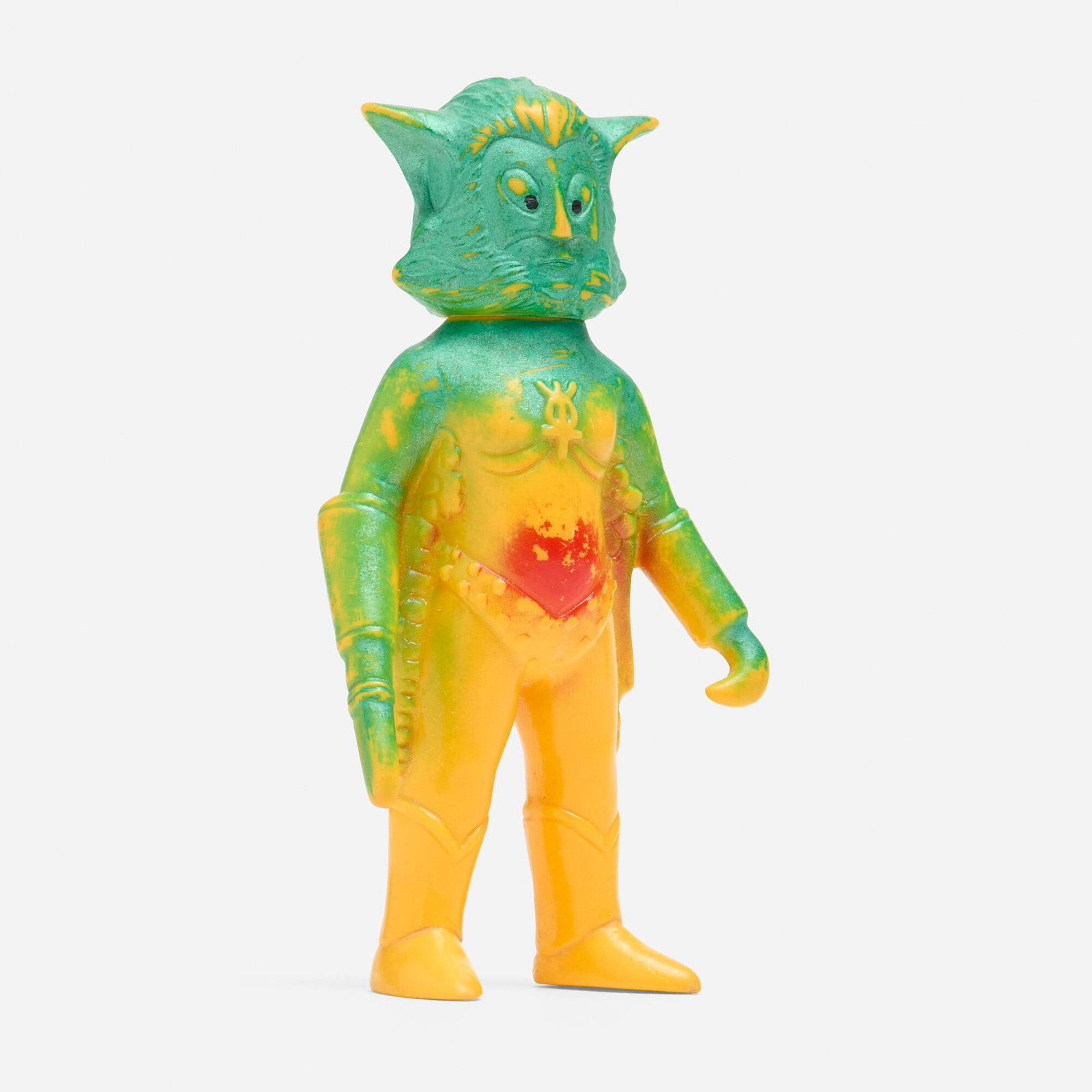 Bullmark Ultraman Leo Alien Magma Mini Vinyl: Bullmark Ultraman Leo Alien Magma Mini Vinyl Bullmark Japan, c. 1970 4 h x 2 w x 0.75 d in (10 x 5 x 2 cm) Condition notes: Overall good condition with moderate scattered paint rubs. This work will sh