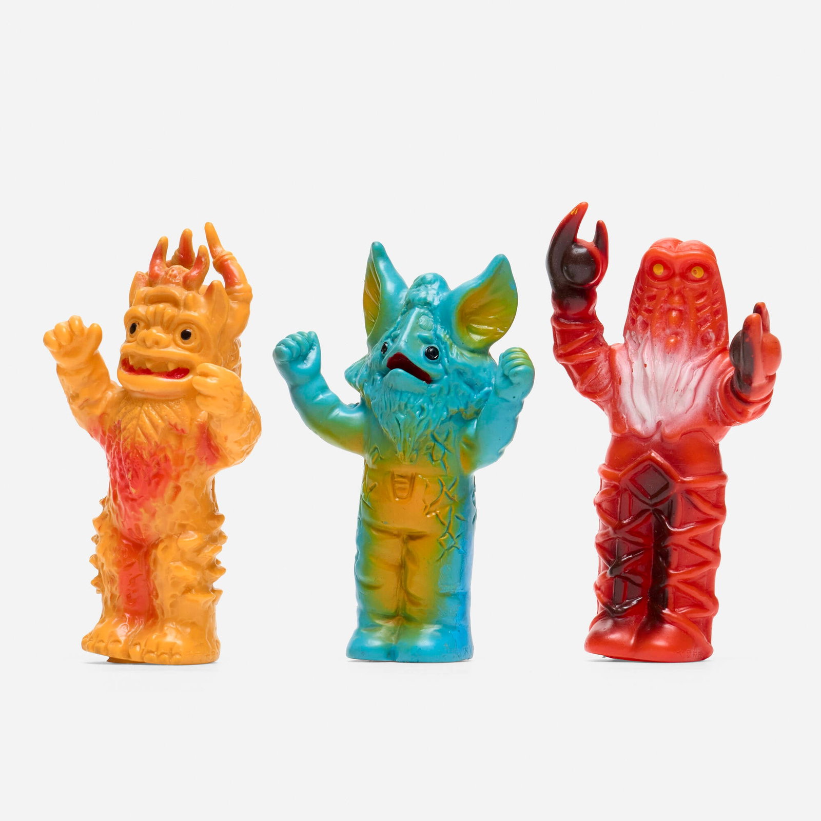 Osato Ultraseven Kaiju Finger Puppet Group: Osato Ultraseven Kaiju Finger Puppet Group Osato Japan, c. 1970 4.5 h x 2.25 w x 2 d in (11 x 6 x 5 cm) 4.5 h x 2.75 w x 2.25 d in (11 x 7 x 6 cm) 4.25 h x 2.75 w x 1.25 d in (11 x 7 x 3 cm) Group inc