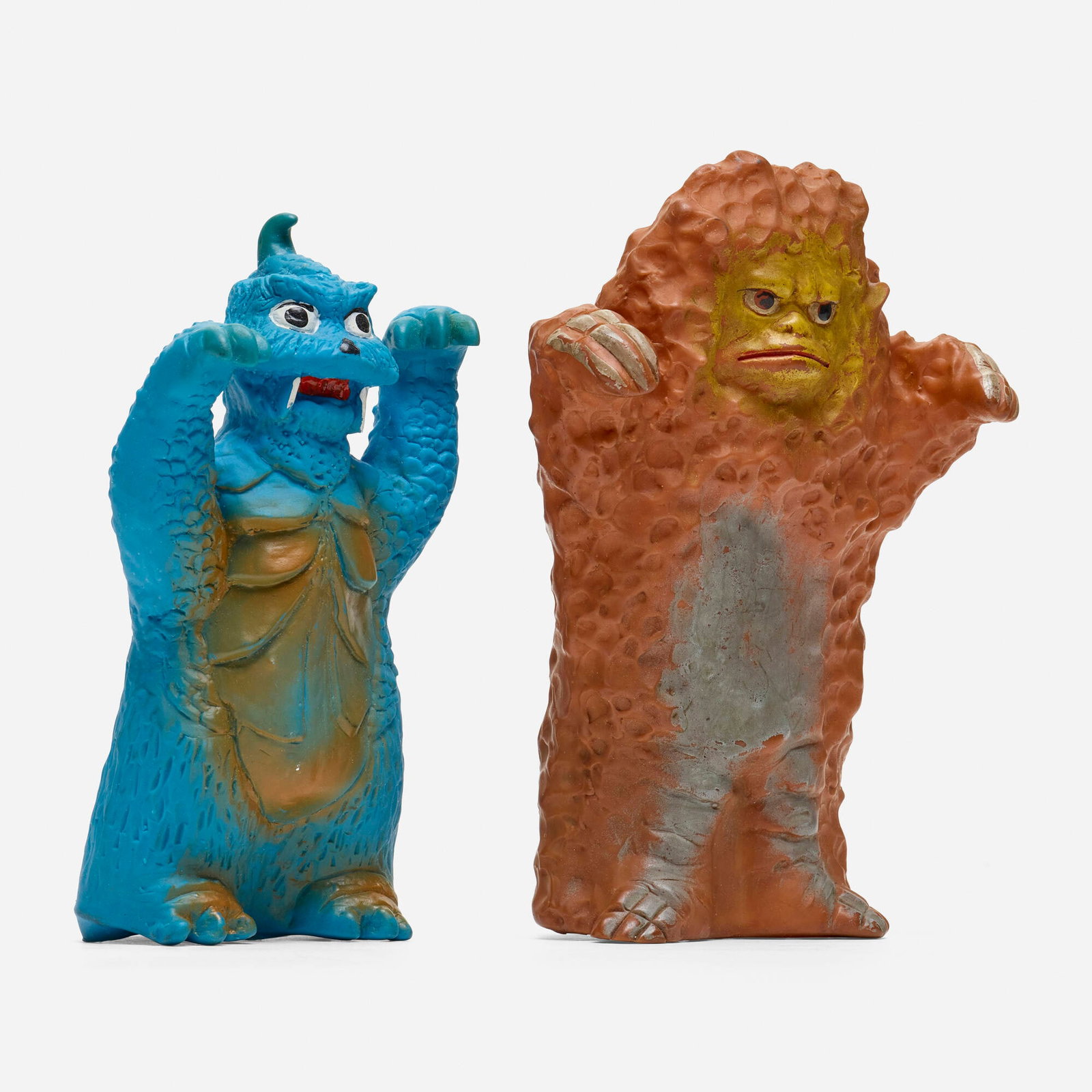 Masudaya Ultra Q Gomess and Garamon Vinyl Hand Puppet Group: Masudaya Ultra Q Gomess and Garamon Vinyl Hand Puppet Group Masudaya Japan, c. 1966 7.5 h x 5.25 w x 2.25 d in (19 x 13 x 6 cm) 7 h x 4 w x 2.5 d in (18 x 10 x 6 cm) Condition notes: Overall very good