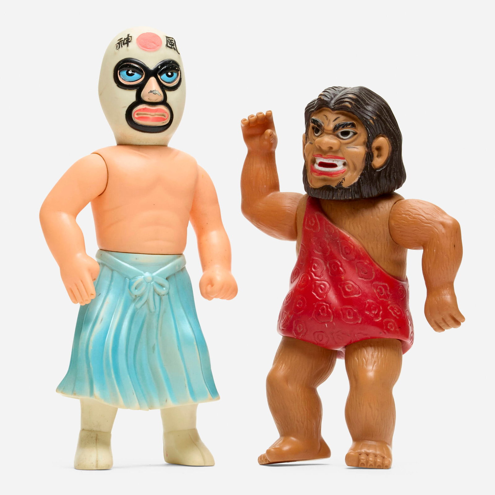 Nakajima Tiger Mask Mr. Kamikaze and Gorilla Man Standard Vinyl: Nakajima Tiger Mask Mr. Kamikaze and Gorilla Man Standard Vinyl Nakajima Japan, c. 1970 8.25 h x 5.5 w x 3 d in (21 x 14 x 8 cm) 9.75 h x 4.5 w x 2 d in (25 x 11 x 5 cm) Condition notes: Overall very 