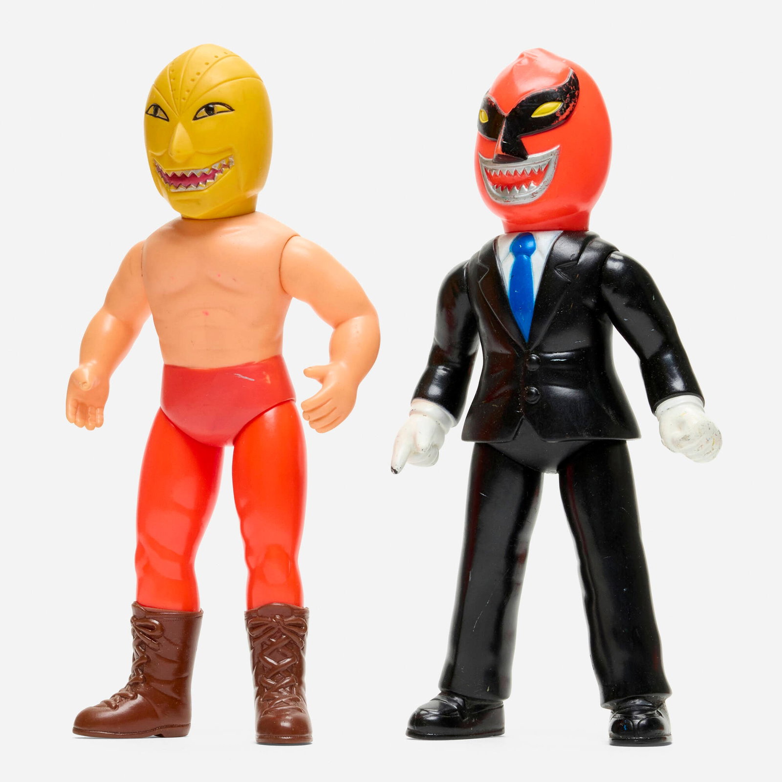 Nakajima Tiger Mask Golden Mask and Mysterious Demon Standard Vinyl: Nakajima Tiger Mask Golden Mask and Mysterious Demon Standard Vinyl Nakajima Japan, c. 1970 10.25 h x 5 w x 2.5 d in (26 x 13 x 6 cm) 10.25 h x 5 w x 2.5 d in (26 x 13 x 6 cm) Condition notes: Overall