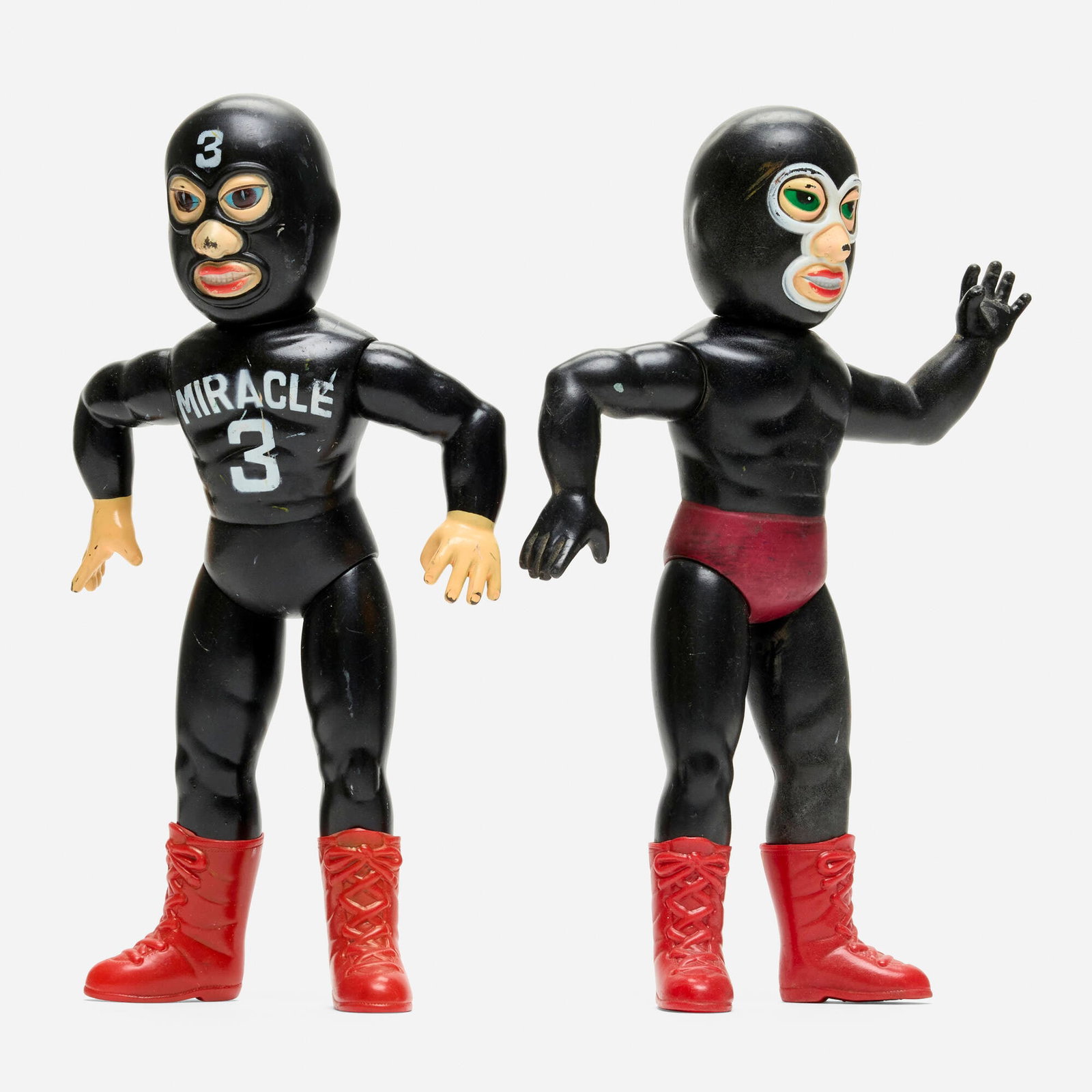 Nakajima Tiger Mask Miracle 3 and Mr. Shadow Standard Vinyl: Nakajima Tiger Mask Miracle 3 and Mr. Shadow Standard Vinyl Nakajima Japan, c. 1970 10.25 h x 7 w x 2 d in (26 x 18 x 5 cm) 10.25 h x 5.5 w x 2 d in (26 x 14 x 5 cm) Condition notes: Overall very good