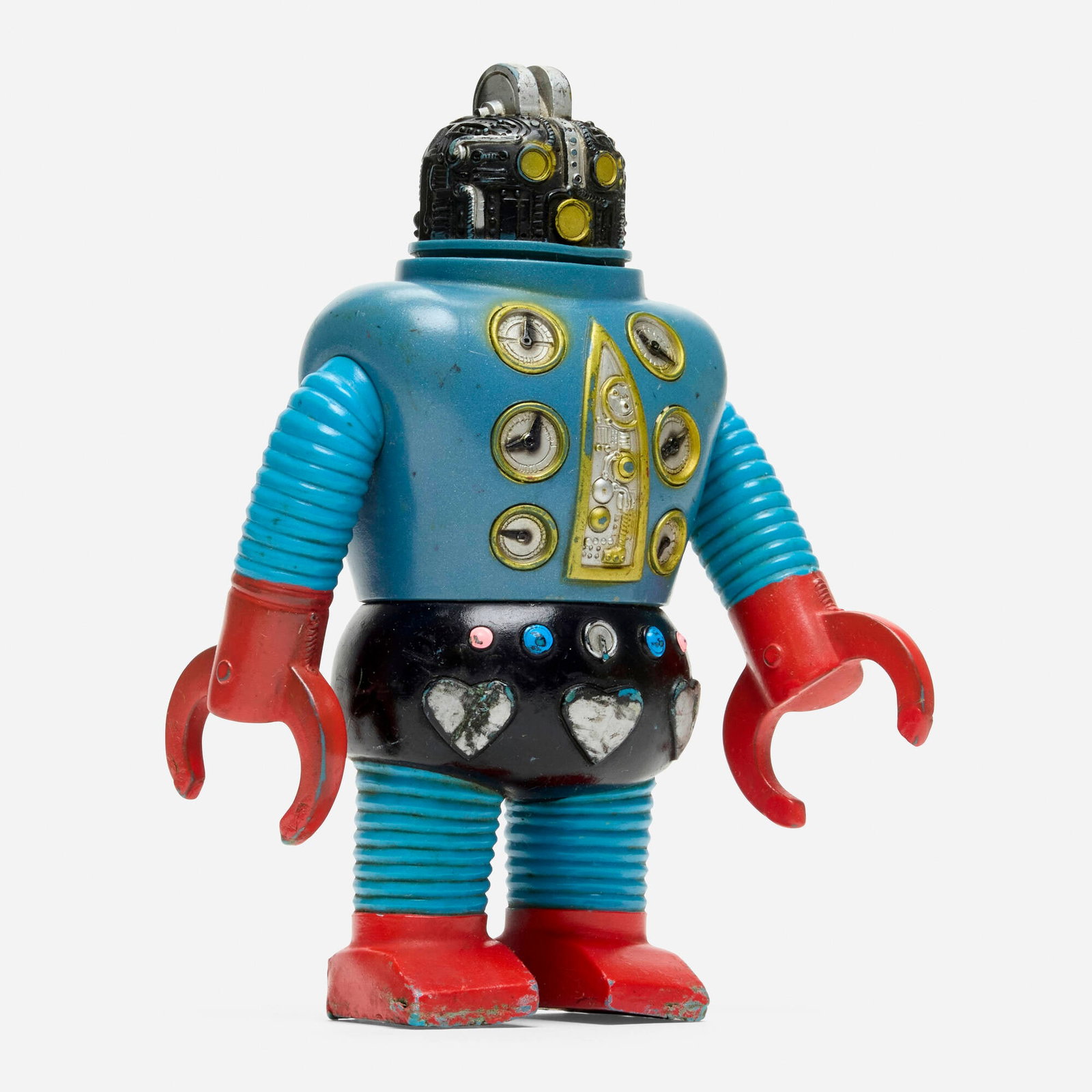 Bandai Ganbare!! Robocon Robo Mecha Medium Vinyl: Bandai Ganbare!! Robocon Robo Mecha Medium Vinyl Bandai Japan, c. 1970 6.5 h x 4.25 w x 2.5 d in (17 x 11 x 6 cm) Condition notes: Overall fair condition with moderate scattered paint rubs. Missing