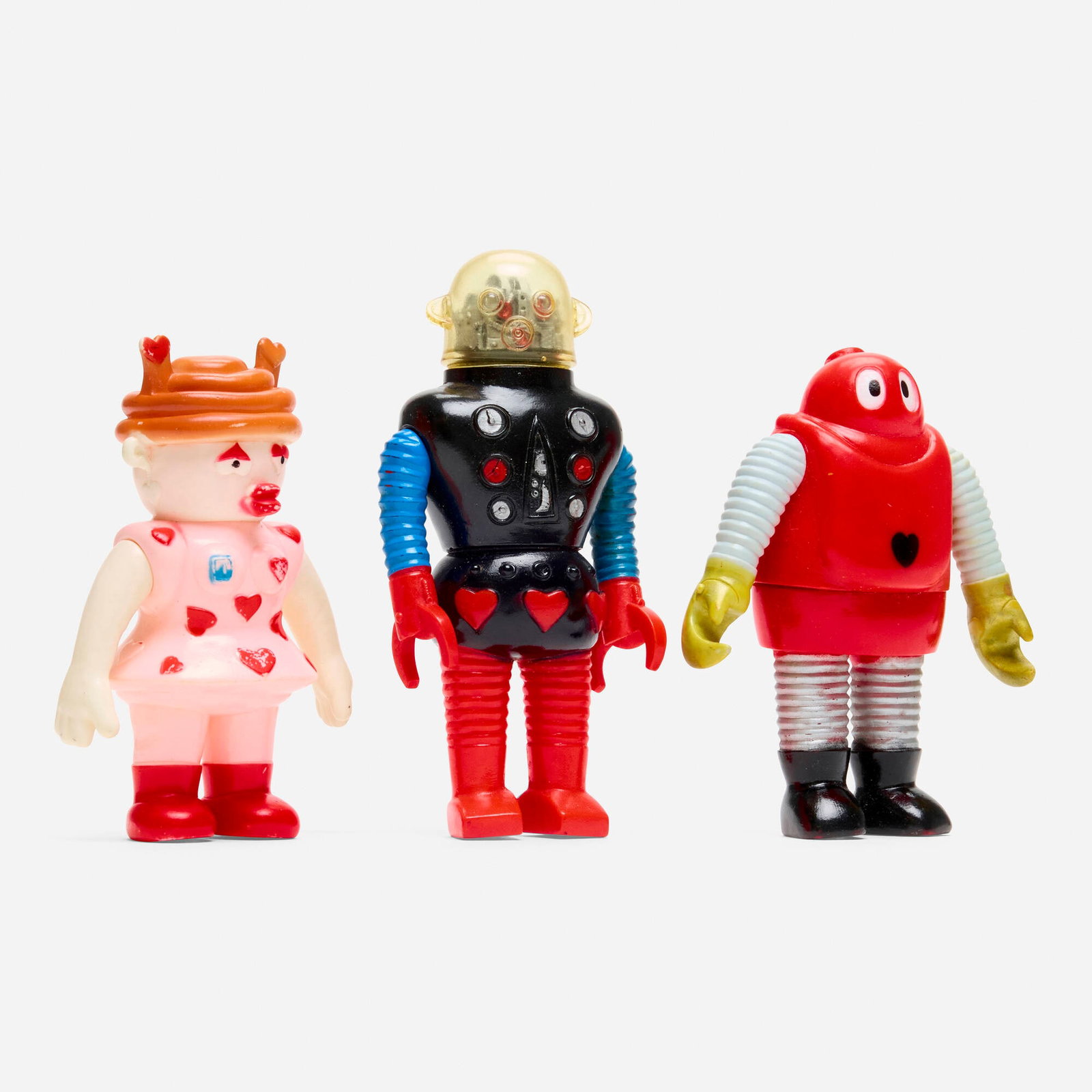Popy Ganbare!! Robocon Mini Vinyl Group: Popy Ganbare!! Robocon Mini Vinyl Group Popy Japan, c. 1970 4.25 h x 3 w x 1.75 d in (11 x 8 x 4 cm) 4 h x 3.5 w x 1.75 d in (10 x 9 x 4 cm) 5 h x 2.25 w x 1.5 d in (13 x 6 x 4 cm) Group includes