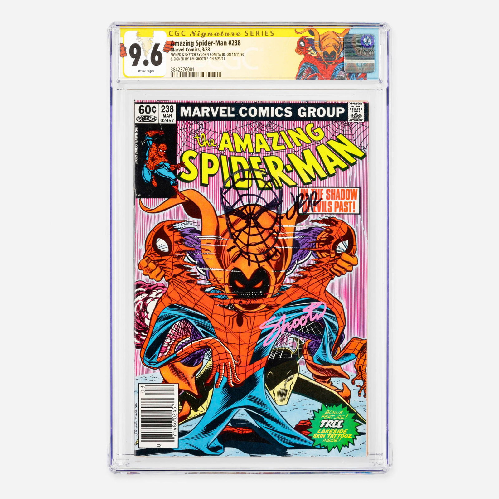 Marvel Comics Amazing Spider-Man #238 CGC 9.6 Newsstand Signature Series Romita Jr. Shooter: Marvel Comics Amazing Spider-Man #238 CGC 9.6 Newsstand Signature Series John Romita Jr. and Jim Shooter USA, 1983 This Bronze Age milestone features the first appearance of the Hobgoblin and includes