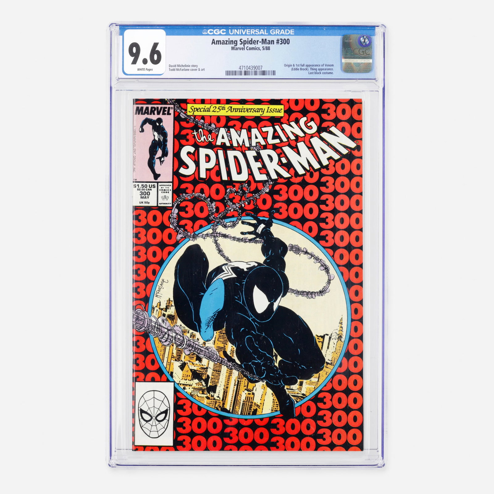 Marvel Comics Amazing Spider-Man #300 CGC 9.6: Marvel Comics Amazing Spider-Man #300 CGC 9.6 USA, 1988 This landmark Modern Age issue delivers the origin and first full appearance of Venom (Eddie Brock) along with the final appearance of the class