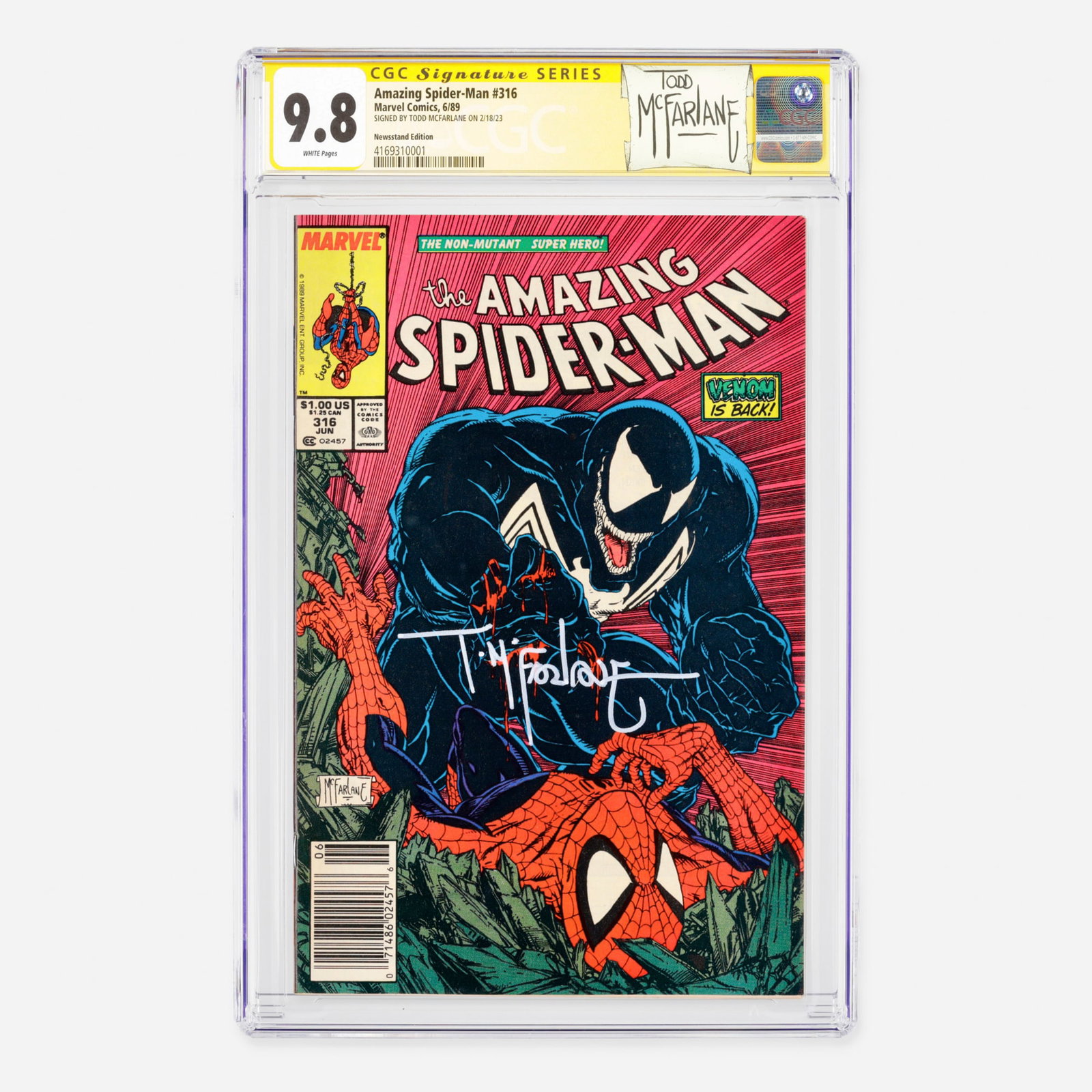 Marvel Comics Amazing Spider-Man #316 CGC 9.8 Newsstand Signature Series Todd McFarlane: Marvel Comics Amazing Spider-Man #316 CGC 9.8 Newsstand Signature Series Todd McFarlane USA, 1989 Set in the Modern Age, this collectible issue features appearances by Venom and the Black Cat. Written