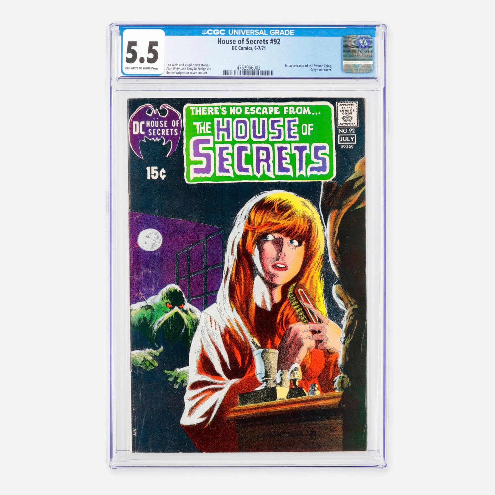 DC Comics House of Secrets #92 CGC 5.5: DC Comics House of Secrets #92 CGC 5.5 USA, 1971 Hailing from the Bronze Age, this legendary issue marks the first appearance of the Swamp Thing and features a striking grey tone cover. It includes st