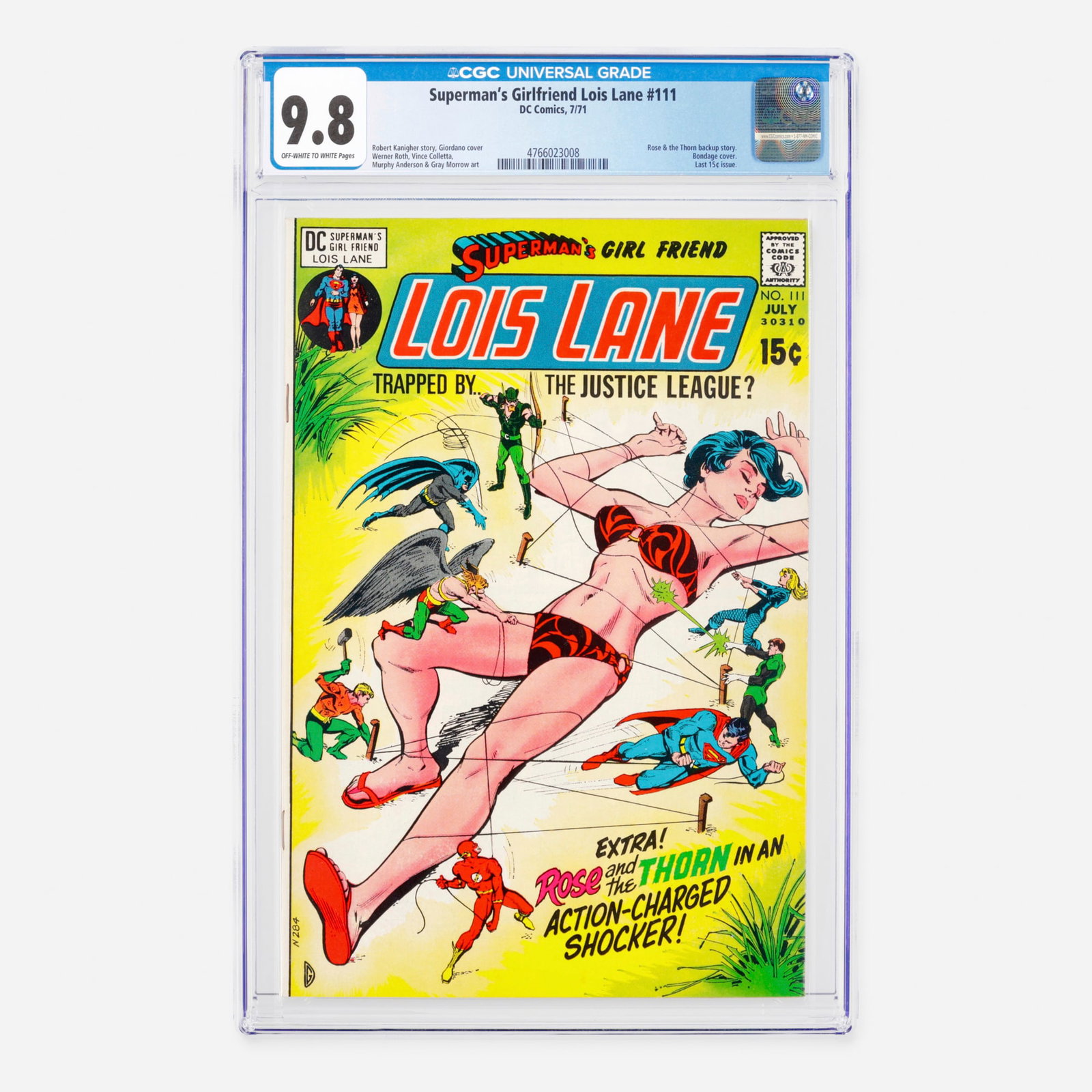 DC Comics Superman's Girlfriend Lois Lane #111 CGC 9.8: DC Comics Superman's Girlfriend Lois Lane #111 CGC 9.8 USA, 1971 Belonging to the Bronze Age, this striking issue features a Rose and the Thorn backup story, a memorable bondage cover, and marks the l