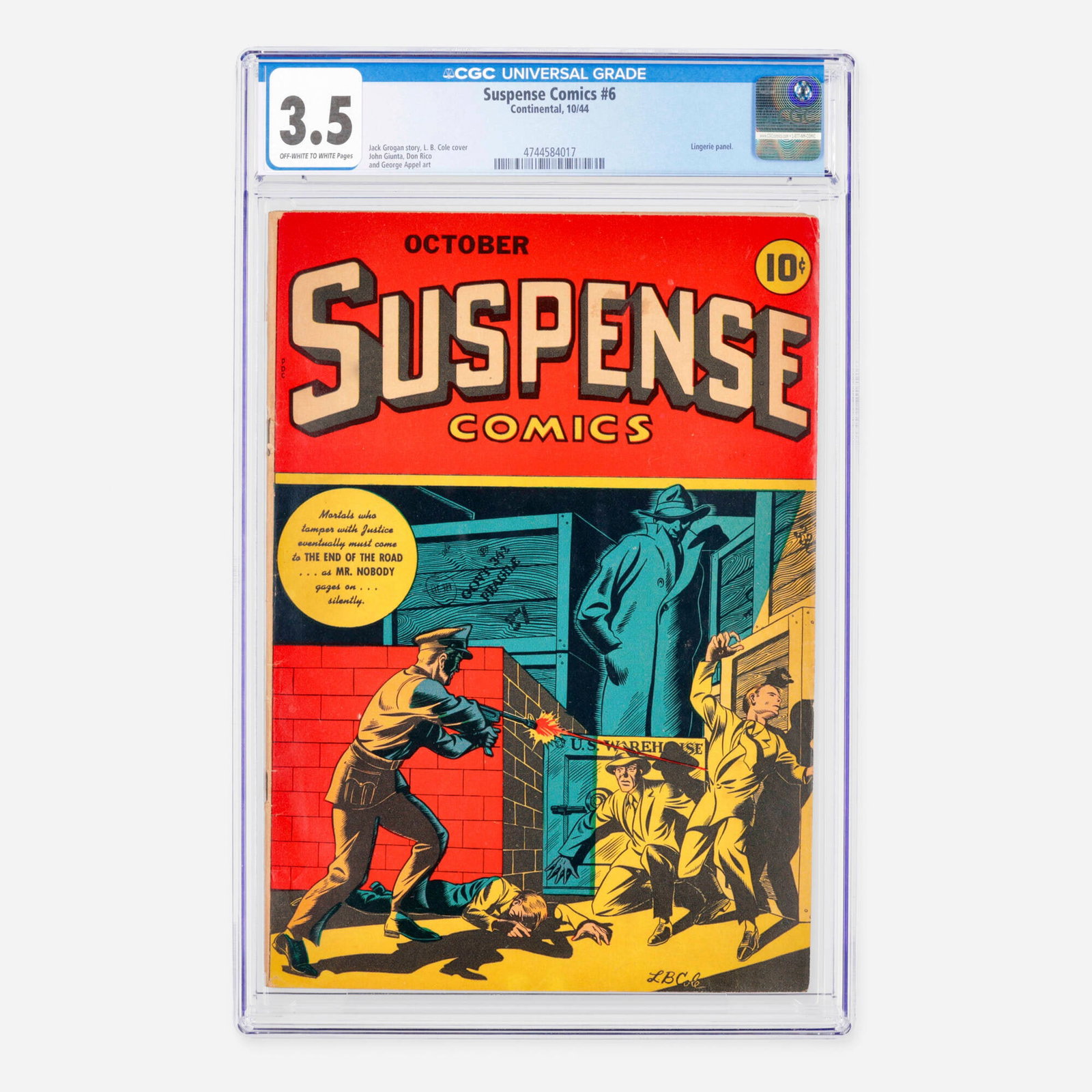Continental Suspense Comics #6 CGC 3.5: Continental Suspense Comics #6 CGC 3.5 USA, 1944 Hailing from the Golden Age, this vintage issue features a notable linger panel alongside classic storytelling and illustration. The creative efforts b