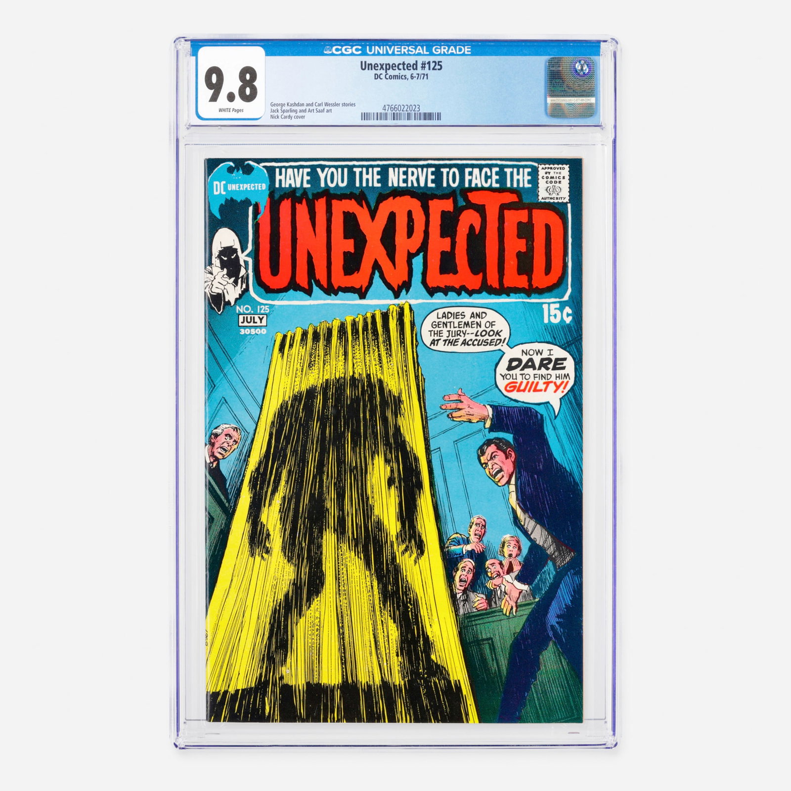 DC Comics Unexpected #125 CGC 9.8: DC Comics Unexpected #125 CGC 9.8 USA, 1971 Belonging to the Bronze Age, this striking issue features suspenseful stories by George Kashdan and Carl Wessler, interior art by Jack Sparling and Art Saaf