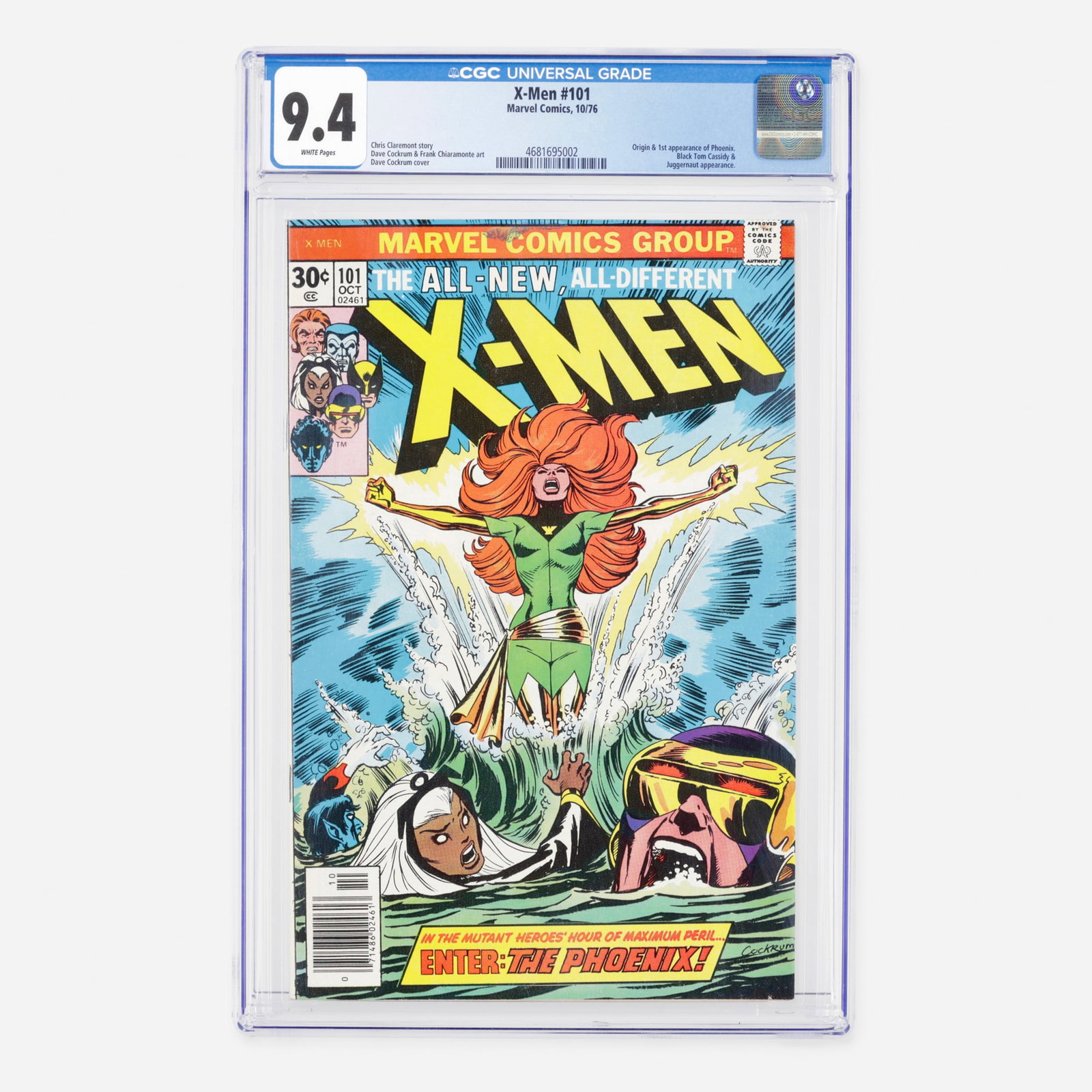 Marvel Comics X-Men #101 CGC 9.4: Marvel Comics X-Men #101 CGC 9.4 USA, 1976 This legendary Bronze Age milestone features the origin and first appearance of Phoenix, alongside appearances by Black Tom Cassidy and the Juggernaut. The i