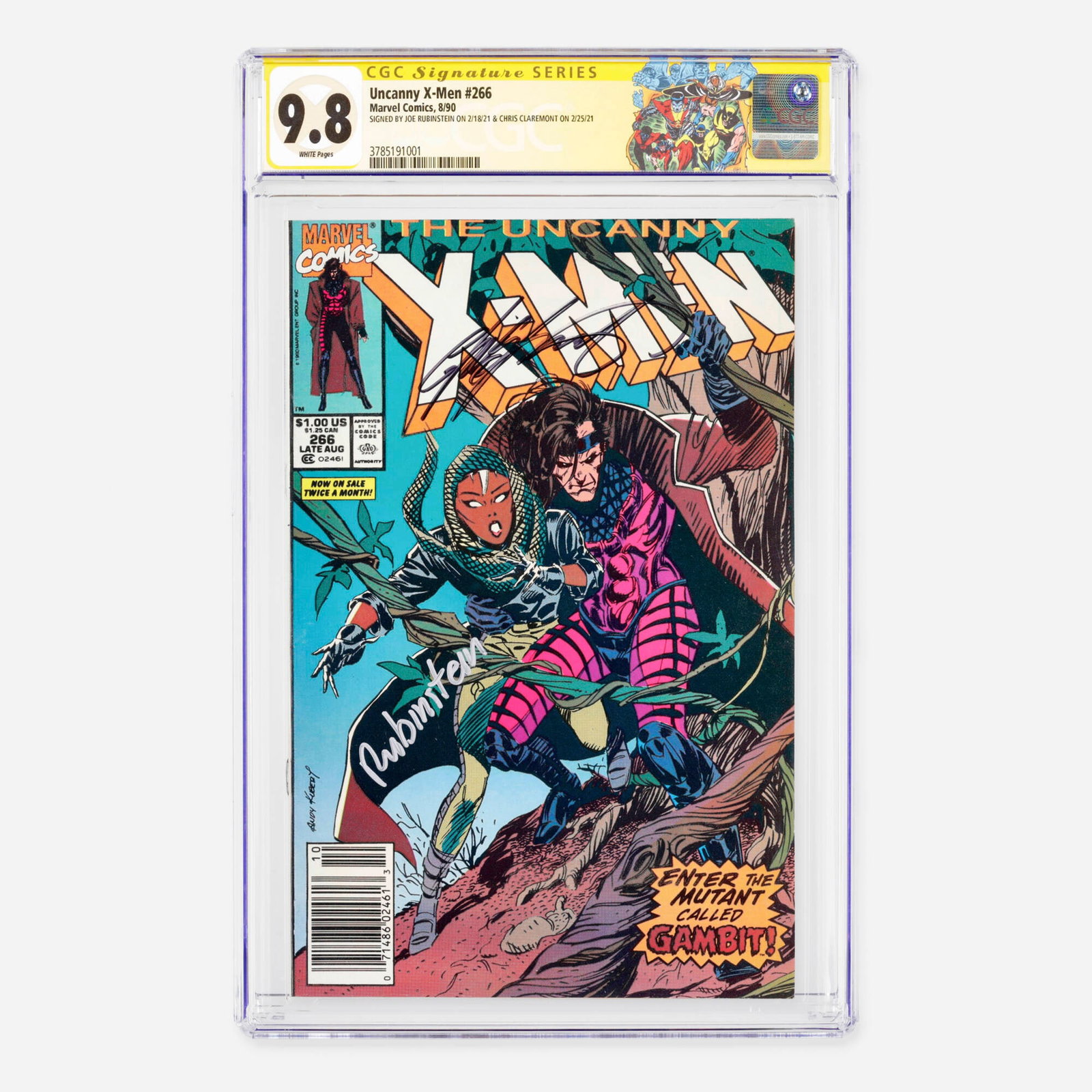 Marvel Comics Uncanny X-Men #266 CGC 9.8 Newsstand Signature Series Chris Claremont Joe Rubinstein: Marvel Comics Uncanny X-Men #266 CGC 9.8 Newsstand Signature Series Chris Claremont Joe Rubinstein USA, 1990 A massive Modern Age collector's item highlighting the first full appearance of Gambit