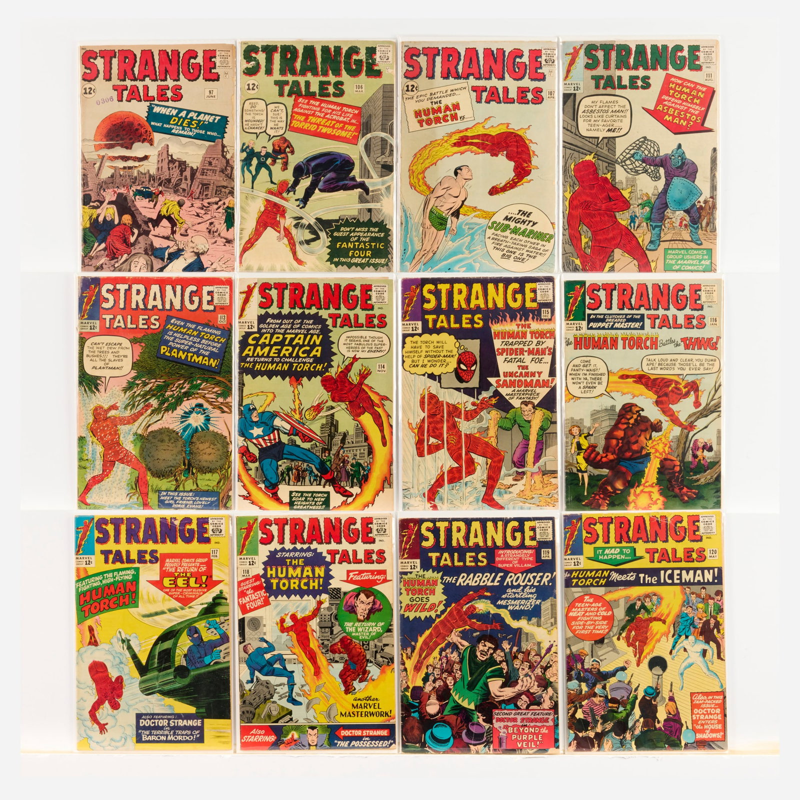 23 Marvel Comics Strange Tales #97-#165 Group: 23 Marvel Comics Strange Tales #97-#165 Group USA, 20th Century Group includes: Marvel Comics Strange Tales #97 (3.0 spine roll), #106, #107 (Grades range 2.5-3.5), #111 (4.0-5.0 staple migration),