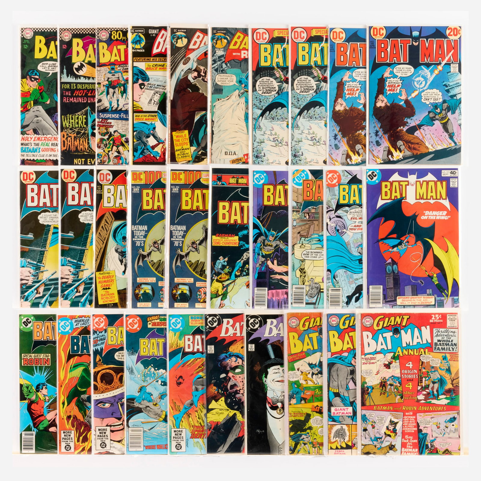 30 DC Comics Batman #183-#429 Group: 30 DC Comics Batman #183-#429 Group USA, 20th Century Group includes: DC Comics Batman #183-#185, #233, #236, #240, #247 (x2), #248 (x2), #249 (x2), #250, #254 (x2), #272 (Grades range 4.0-6.0),