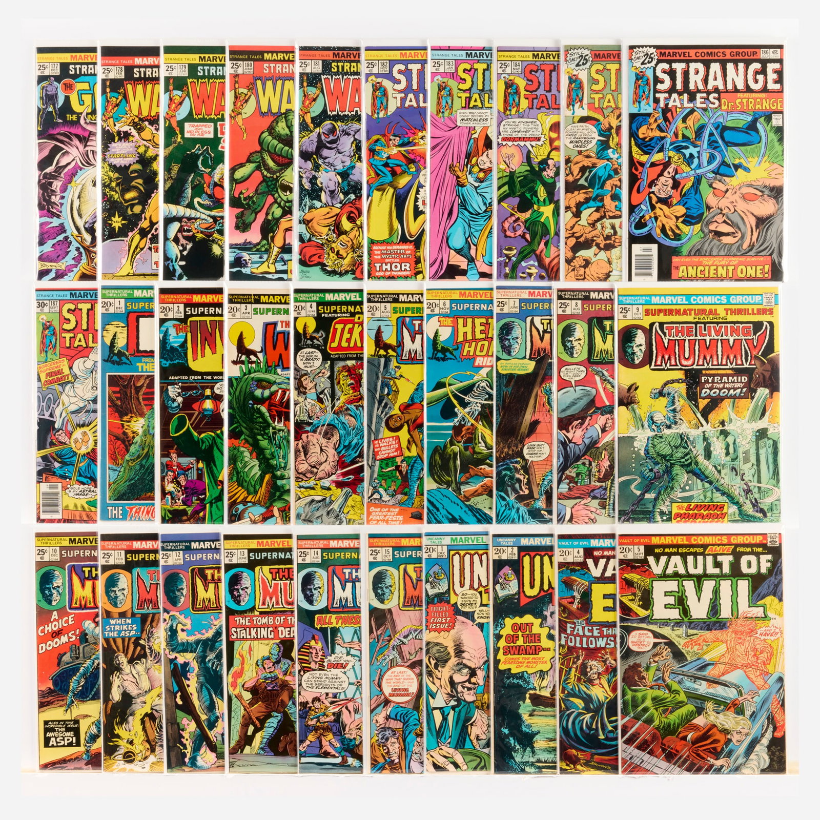 30 Marvel Comics Supernatural Related Group: 30 Marvel Comics Supernatural Related Group USA, 20th Century Group includes: Marvel Comics Strange Tales #177-#187 (Grades range 5.0-7.0); Supernatural Thrillers #1-#4 (Grades range 4.0-6.0),