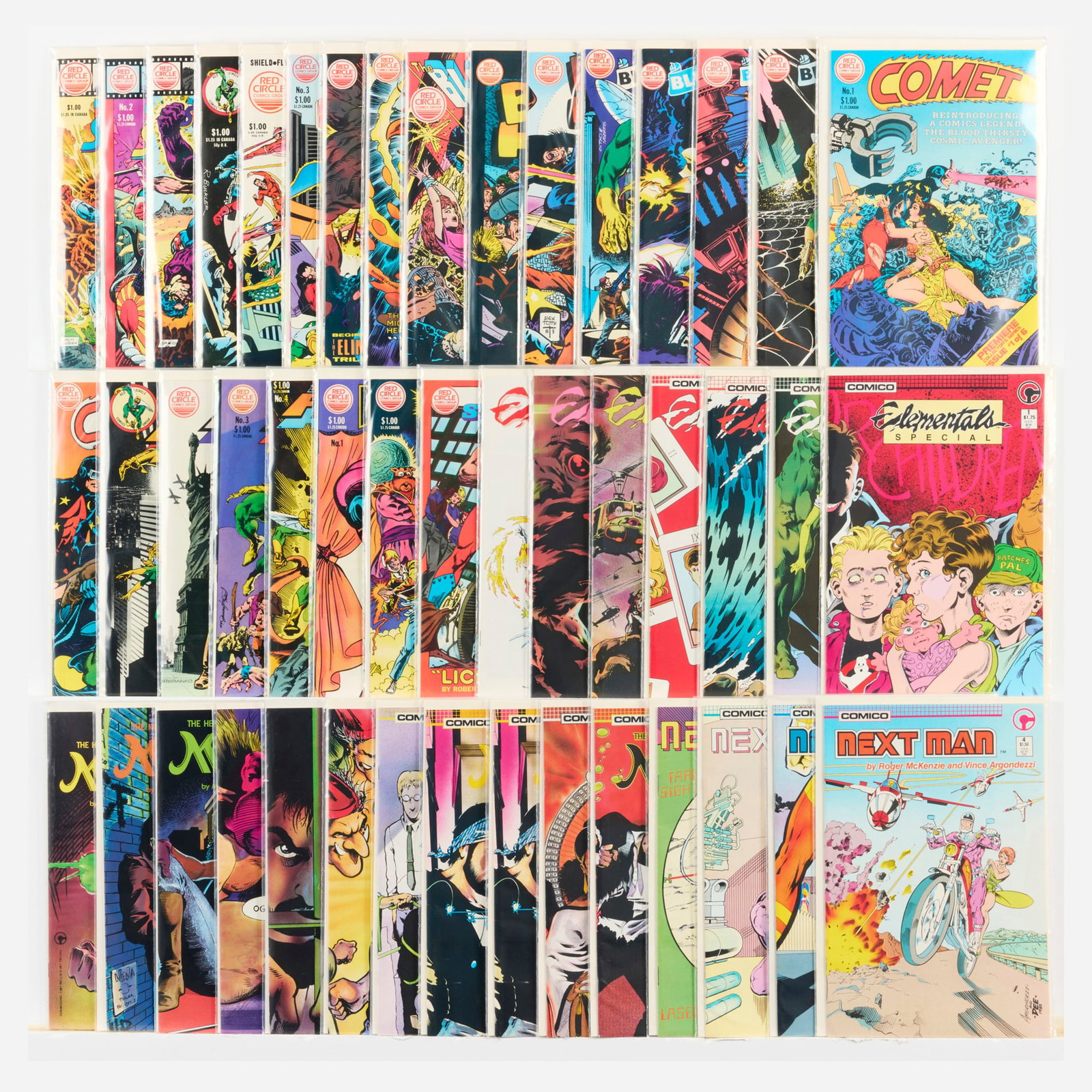 46 Comico and Red Circle Publications Mixed Title Group: 46 Comico and Red Circle Publications Mixed Title Group USA 20th Century Group includes: Comico Elementals #1-#6 (Grades range 5.0-7.0); Elementals Special #1 (6.0-8.0); Mage #1 (2.0-4.0), #2, #3