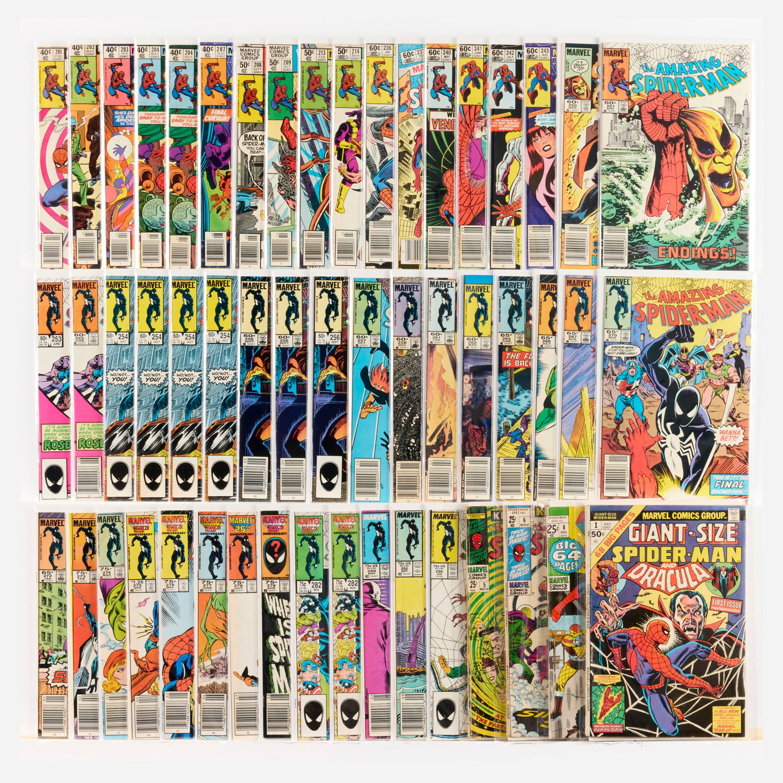 52 Marvel Comics Amazing Spider-Man #201-#296 Group: 52 Marvel Comics Amazing Spider-Man #201-#296 Group USA, 20th Century Group includes: Marvel Comics Amazing Spider-Man #201-#203 (Grades range 5.0-7.0), #204 (x2) (x1 3.5, x1 5.0-7.0), #207-#209,