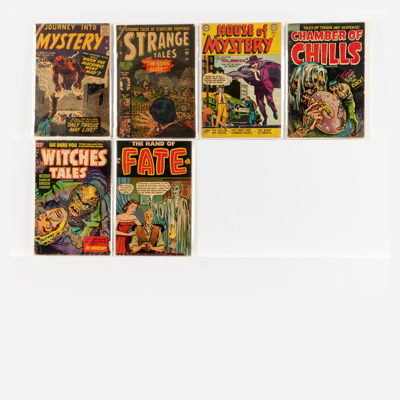 6 Mixed Publisher Mixed Title Group: 6 Mixed Publisher Mixed Title Group USA, 20th Century Group includes: Ace Periodicals Hand of Fate #10 (3.0-3.5); Atlas Comics Journey into Mystery #53 (1.8); Strange Tales #25 (1.0-1.5