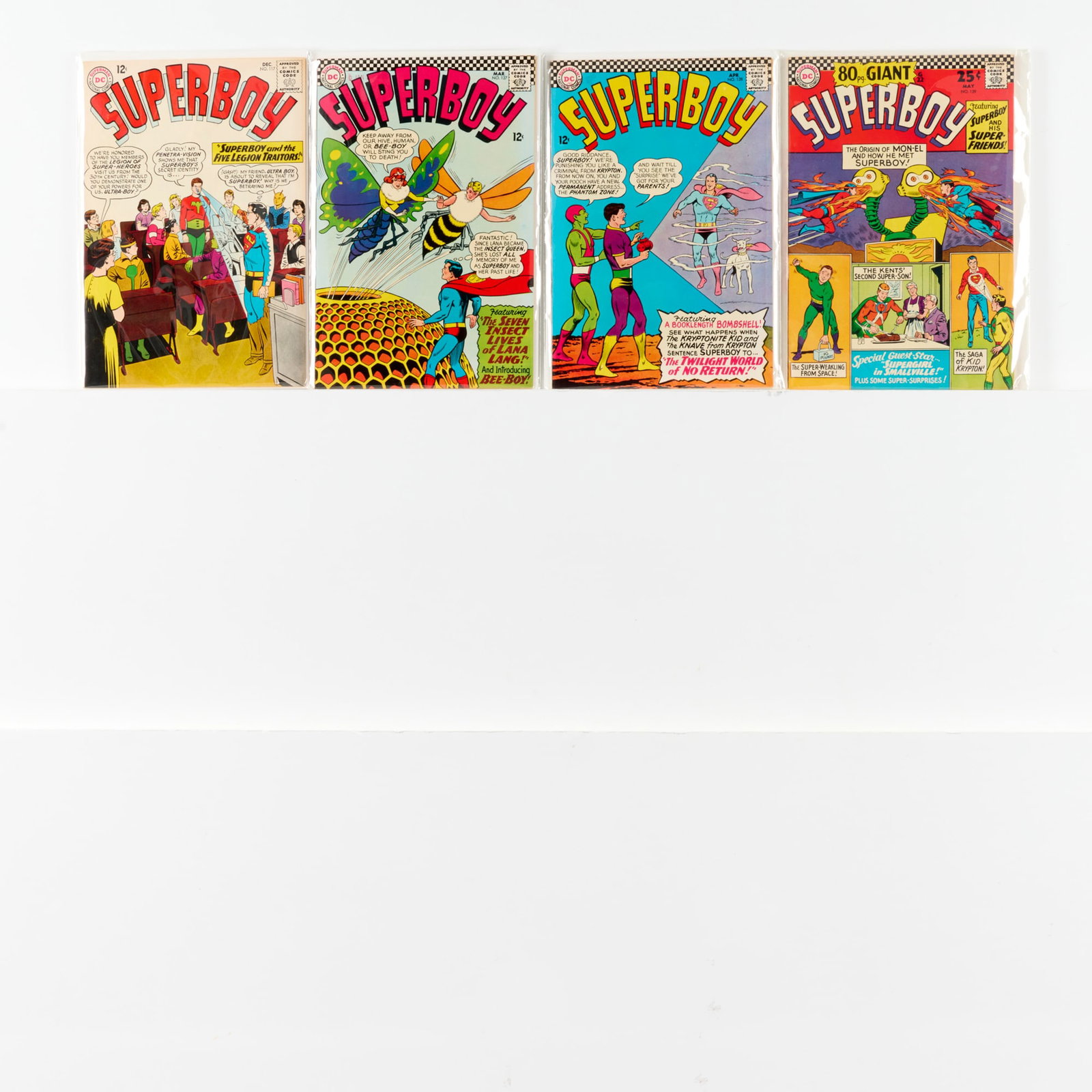 4 DC Comics Superboy #117-#129 Bethlehem Pedigree Group: 4 DC Comics Superboy #117-#129 Bethlehem Pedigree Group USA, 20th Century Group includes: DC Comics Superboy #117, #127-#129 (Grades range 6.0-8.0).Bethlehem Pedigree. This work will ship fro