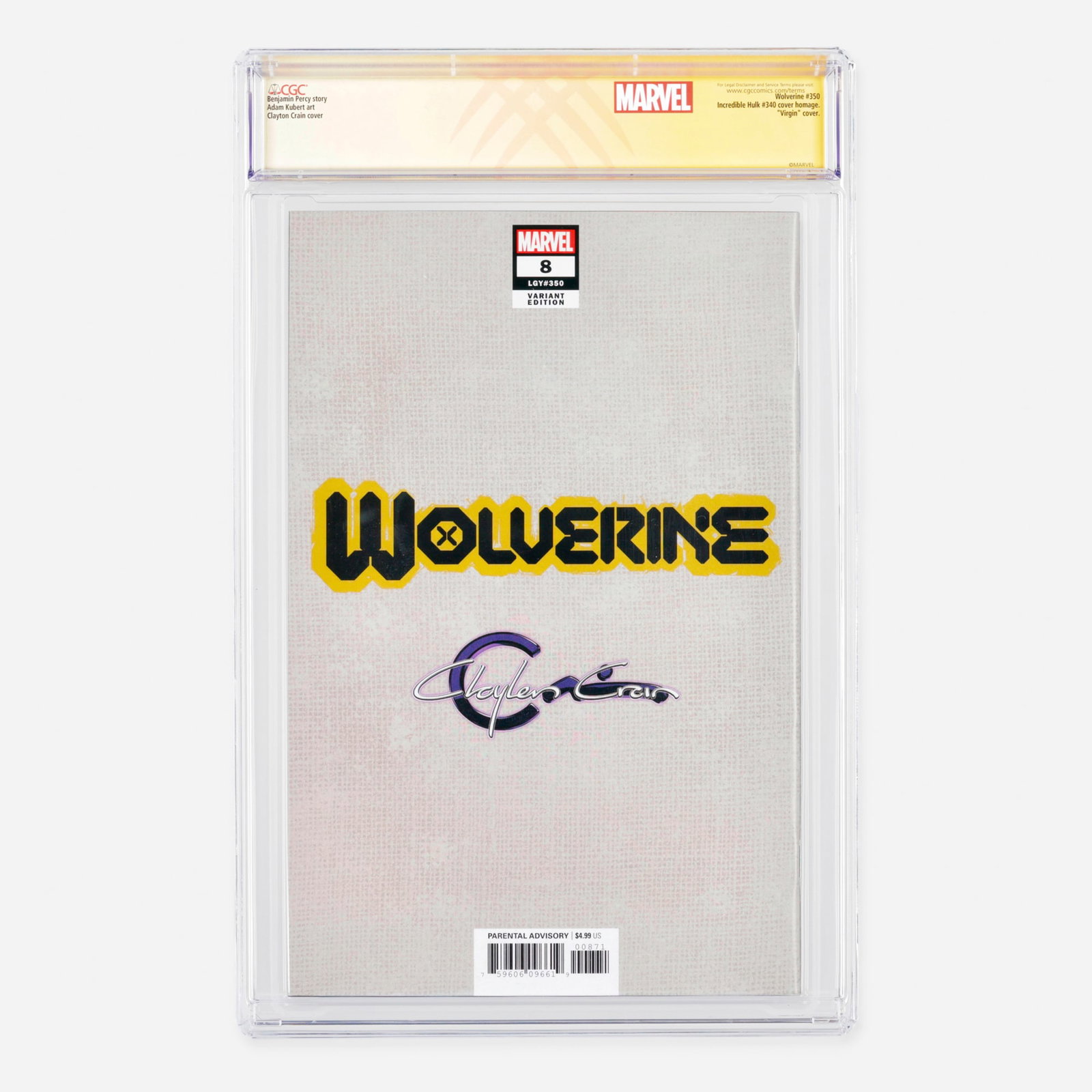 Marvel Comics Wolverine #8 CGC 9.8 Crain Variant Cover B Signature Series Clayton Crain (1 of 1)
