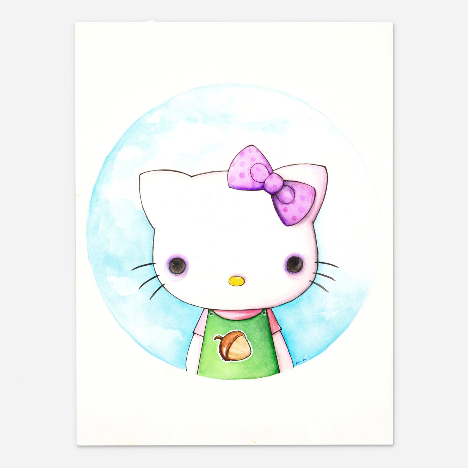 Christopher Uminga, Hello Kitty Original Art Illustration: Christopher Uminga Hello Kitty Original Art Illustration pencil, ink, and watercolor on Bristol board 14 h x 11 w in (36 x 28 cm) This original mixed-media illustration features charming pencil, ink, 