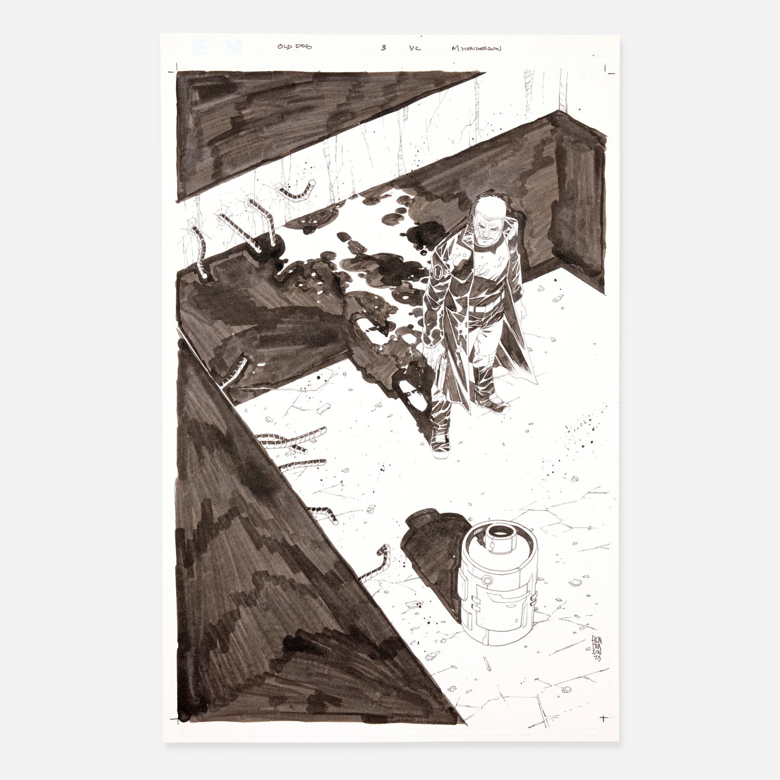 Mike Henderson, Old Dog #3 Cover Original Art (Image Comics, 2023): Mike Henderson Old Dog #3 Cover Original Art (Image Comics, 2023) pencil and ink on Bristol board 17 h x 11 w in (43 x 28 cm) This original comic book cover features striking pencil and ink work by ar