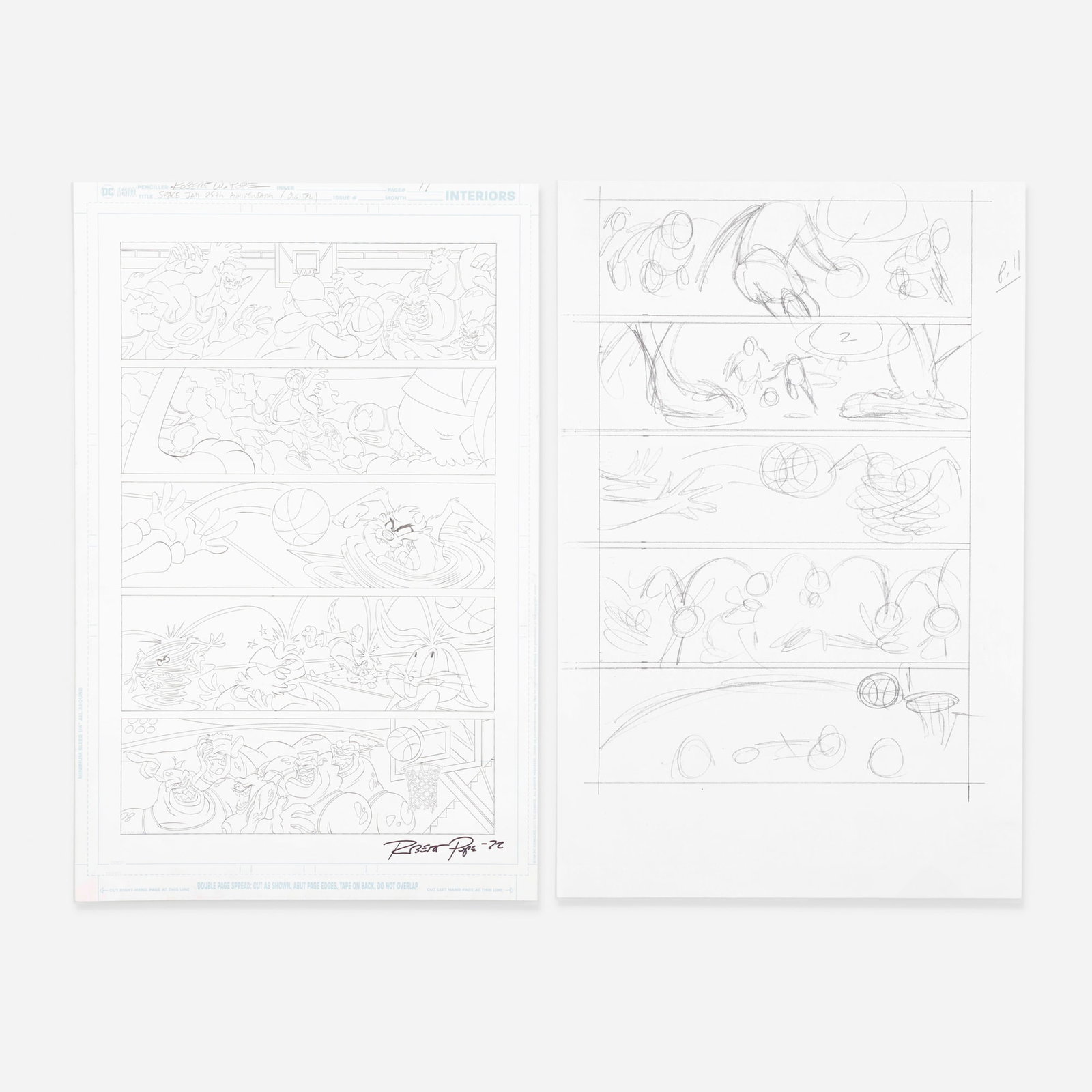 Robert W. Pope, Space Jam: 25th Anniversary #1 Story Page 11 (DC Comics, 2021): Robert W. Pope Space Jam: 25th Anniversary #1 Story Page 11 (DC Comics, 2021) pencil and ink on Bristol board 17 h x 11 w in (43 x 28 cm) This original comic art features pencil work by artist Robert 
