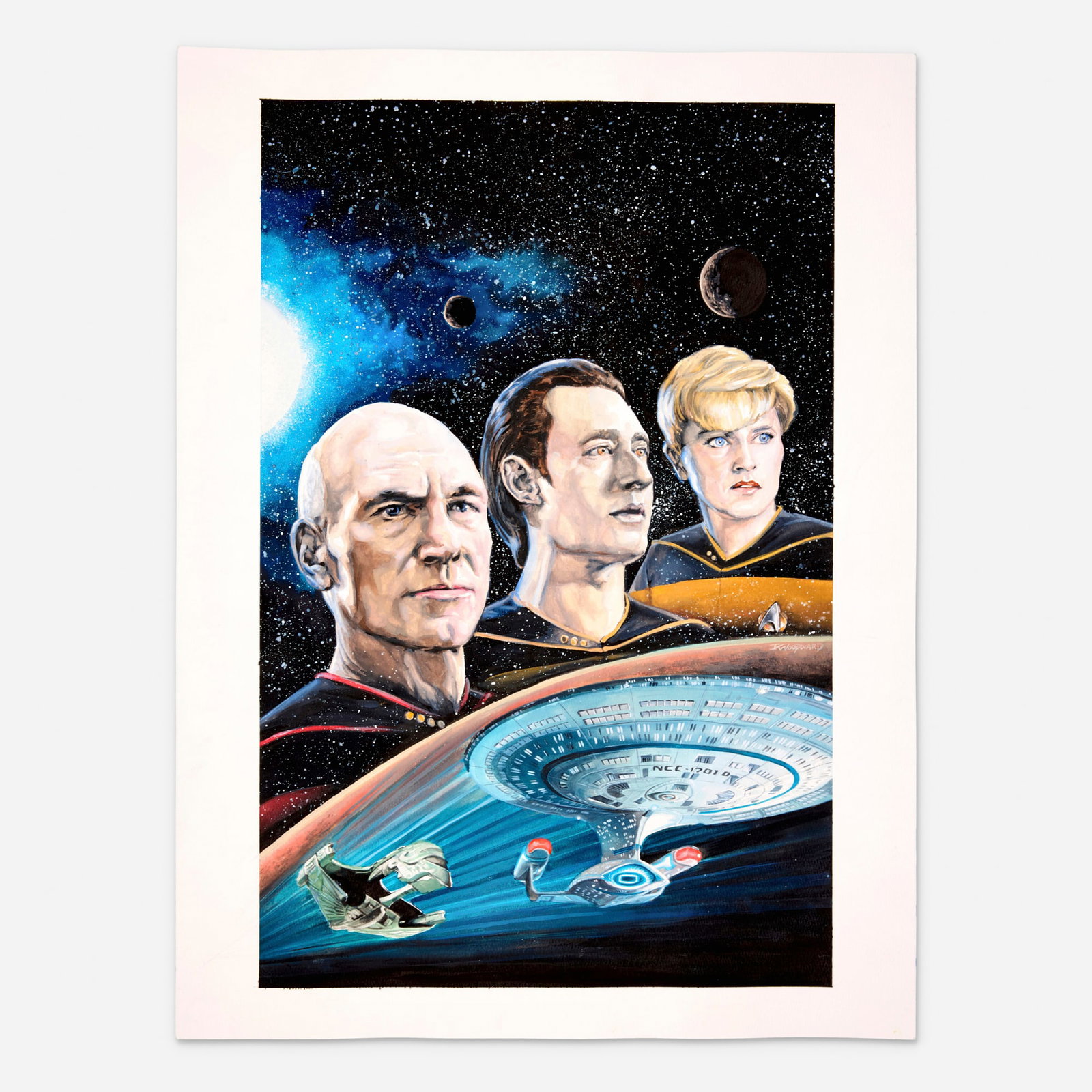 J.K. Woodward, Star Trek: Library Collection Volume 2 Cover Original Art (IDW, 2023): J.K. Woodward Star Trek: Library Collection Volume 2 Cover Original Art (IDW, 2023) pencil, ink, and watercolor on Bristol board 24 h x 18 w in (61 x 46 cm) This original cover art features stunning m