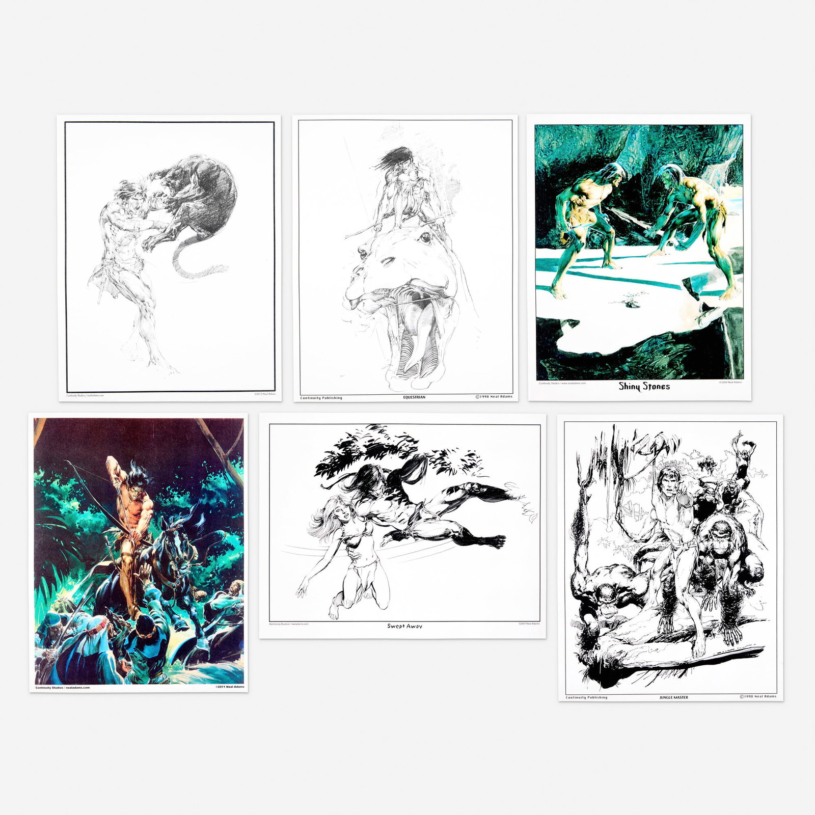Neal Adams, Group of Six Unsigned Tarzan Prints: Neal Adams Group of Six Unsigned Tarzan Prints print on cardstock 14 h x 11 w in (36 x 28 cm) This collection of six unsigned Tarzan prints on cardstock features dynamic artwork by master illustrator 