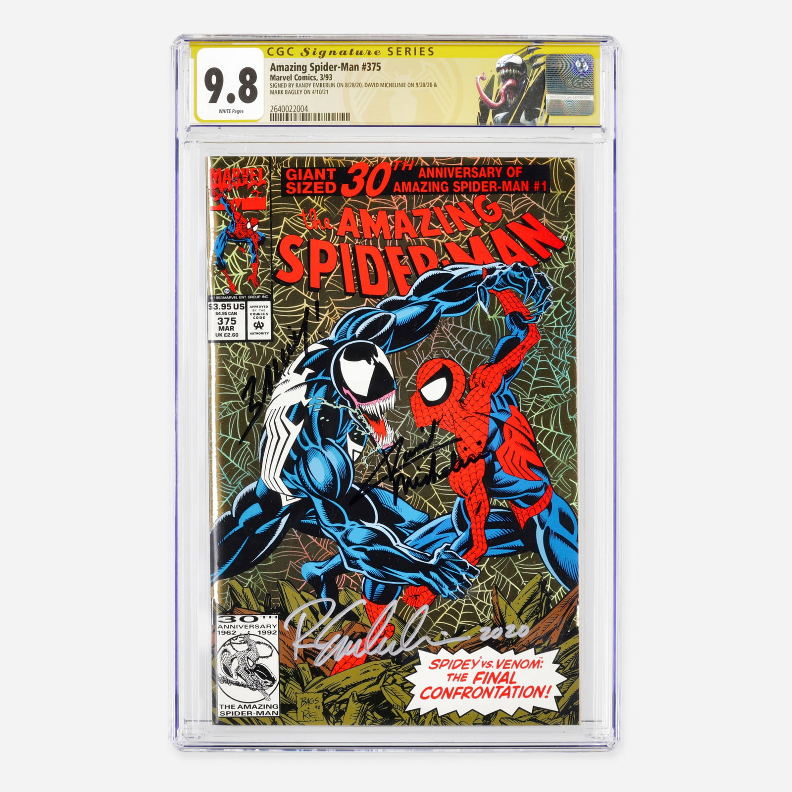 Marvel Comics Amazing Spider-Man #375 CGC 9.8 Signature Series Bagley, Emberlin and Michelinie: Marvel Comics Amazing Spider-Man #375 CGC 9.8 Signature Series Bagley, Emberlin and Michelinie USA, 1993 This Modern Age issue marks the first appearance of Anne Weying. The story is crafted by David 