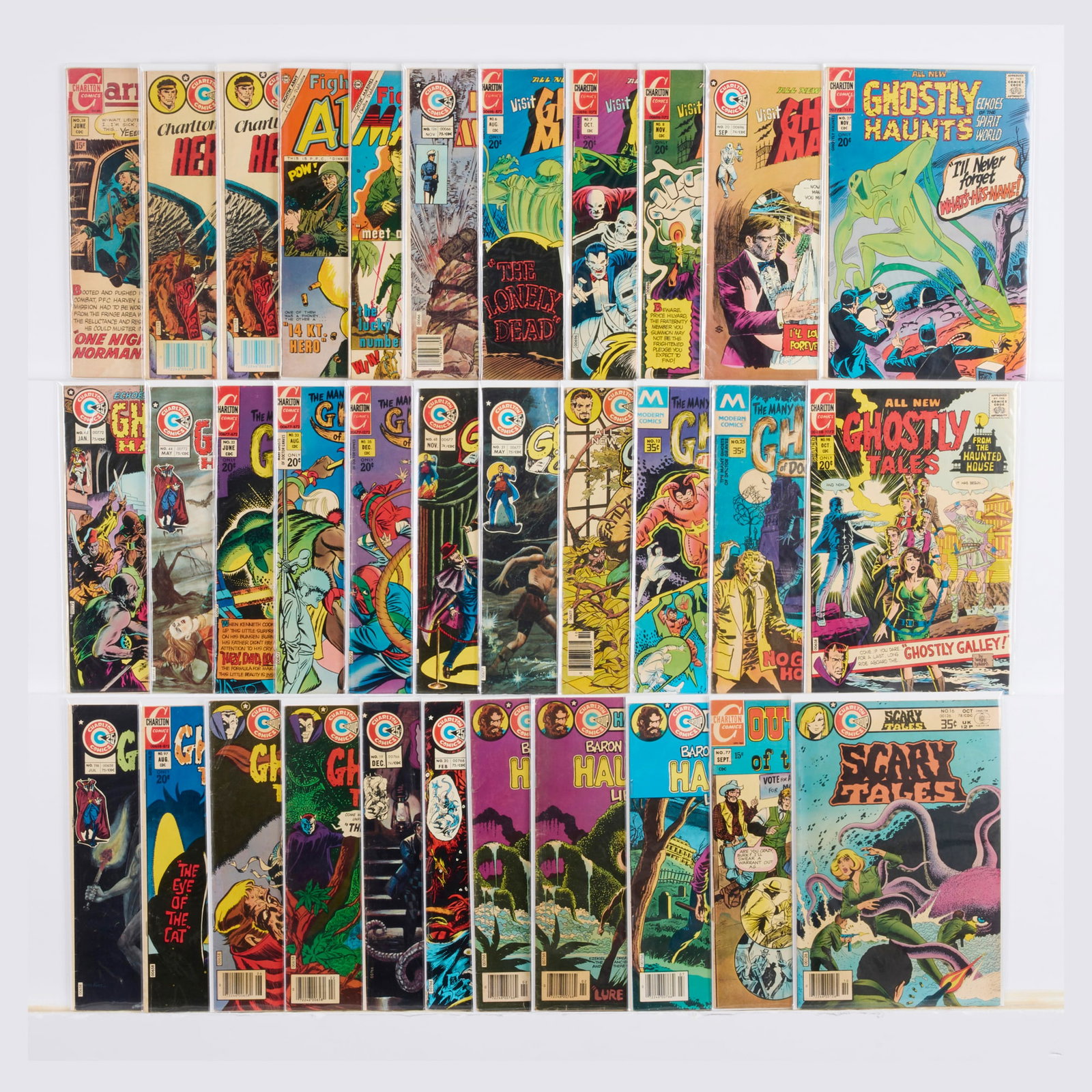 33 Charlton Comics Mystery and Supernatural Mixed Title Group: 33 Charlton Comics Mystery and Supernatural Mixed Title Group USA, 20th Century Group includes: Charlton Comics Army War Heroes #36; Baron Werewulf's Haunted Library #40 (x2), #43; Charlton