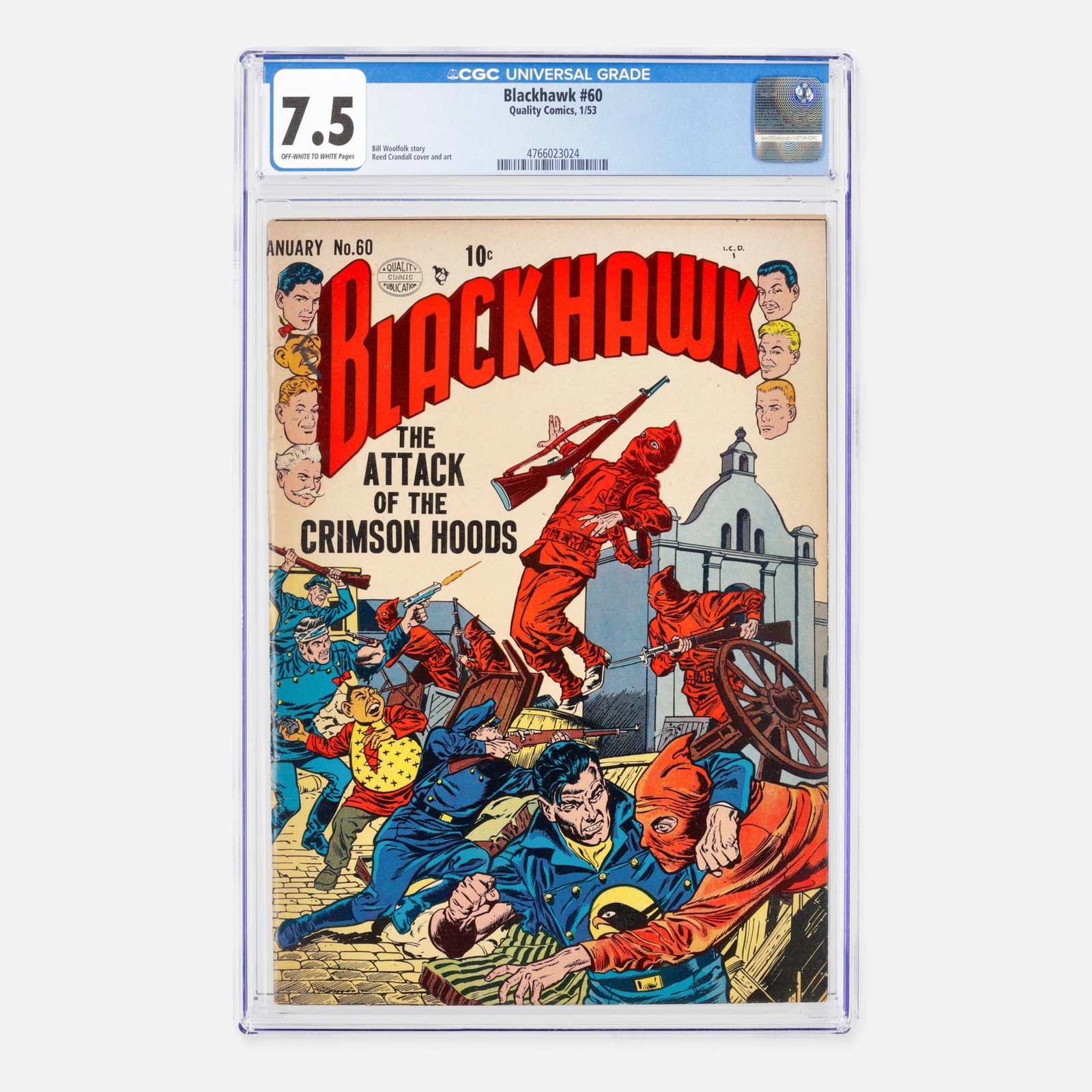 Quality Comics Blackhawk #60 CGC 7.5: Quality Comics Blackhawk #60 CGC 7.5 USA, 1953 This Golden Age adventure issue features a classic story penned by Bill Woolfolk, with cover illustration and interior art by Reed Crandall. CGC#:
