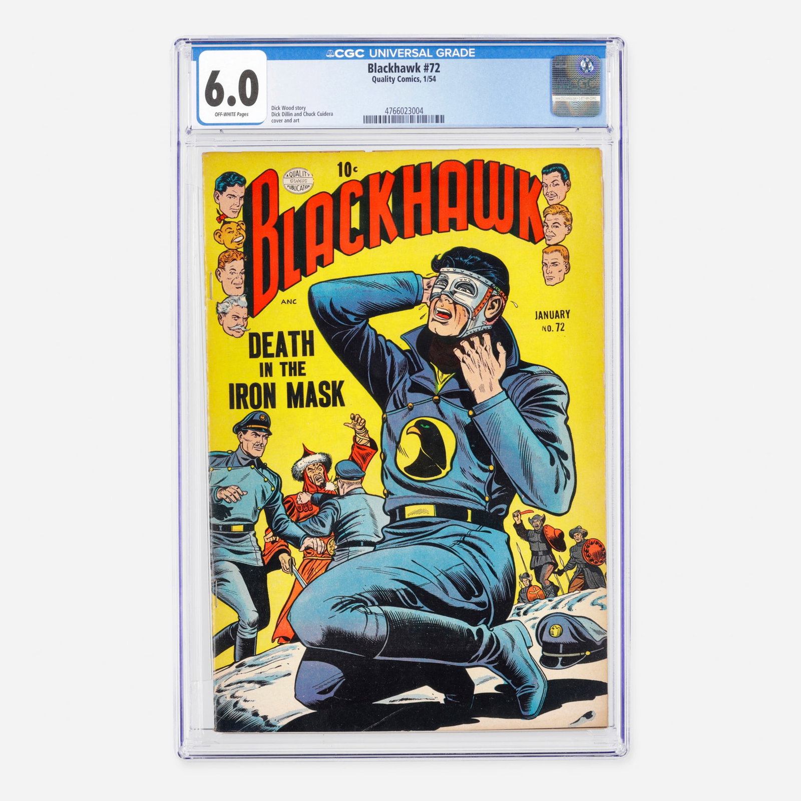 Quality Comics Blackhawk #72 CGC 6.0: Quality Comics Blackhawk #72 CGC 6.0 USA, 1954 This Golden Age adventure issue features a classic story penned by Dick Wood, with cover illustration and interior art by Dick Dillin and Chuck Cuidera.