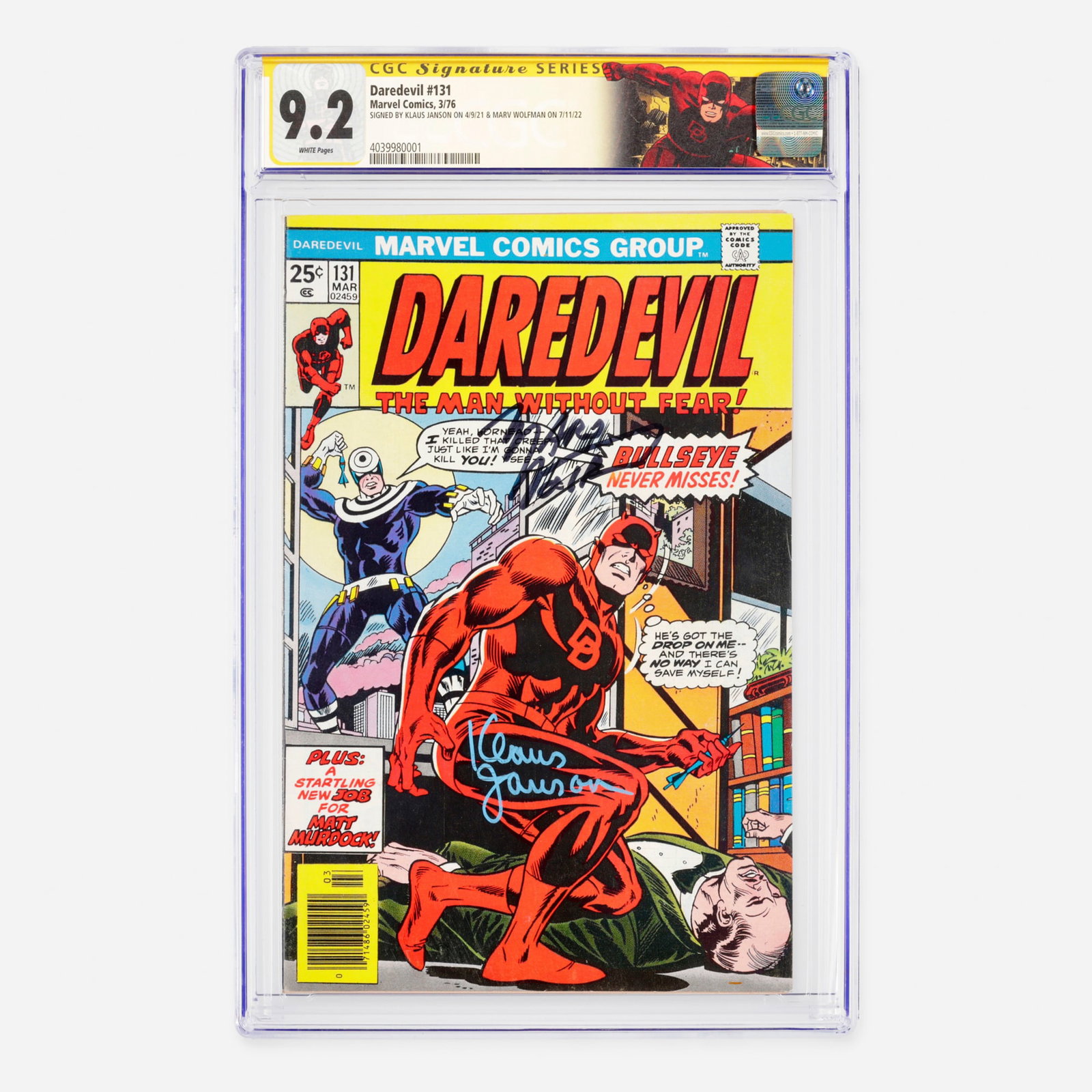 Marvel Comics Daredevil #131 CGC 9.2 Signature Series Klaus Janson and Marv Wolfman (1 of 2)