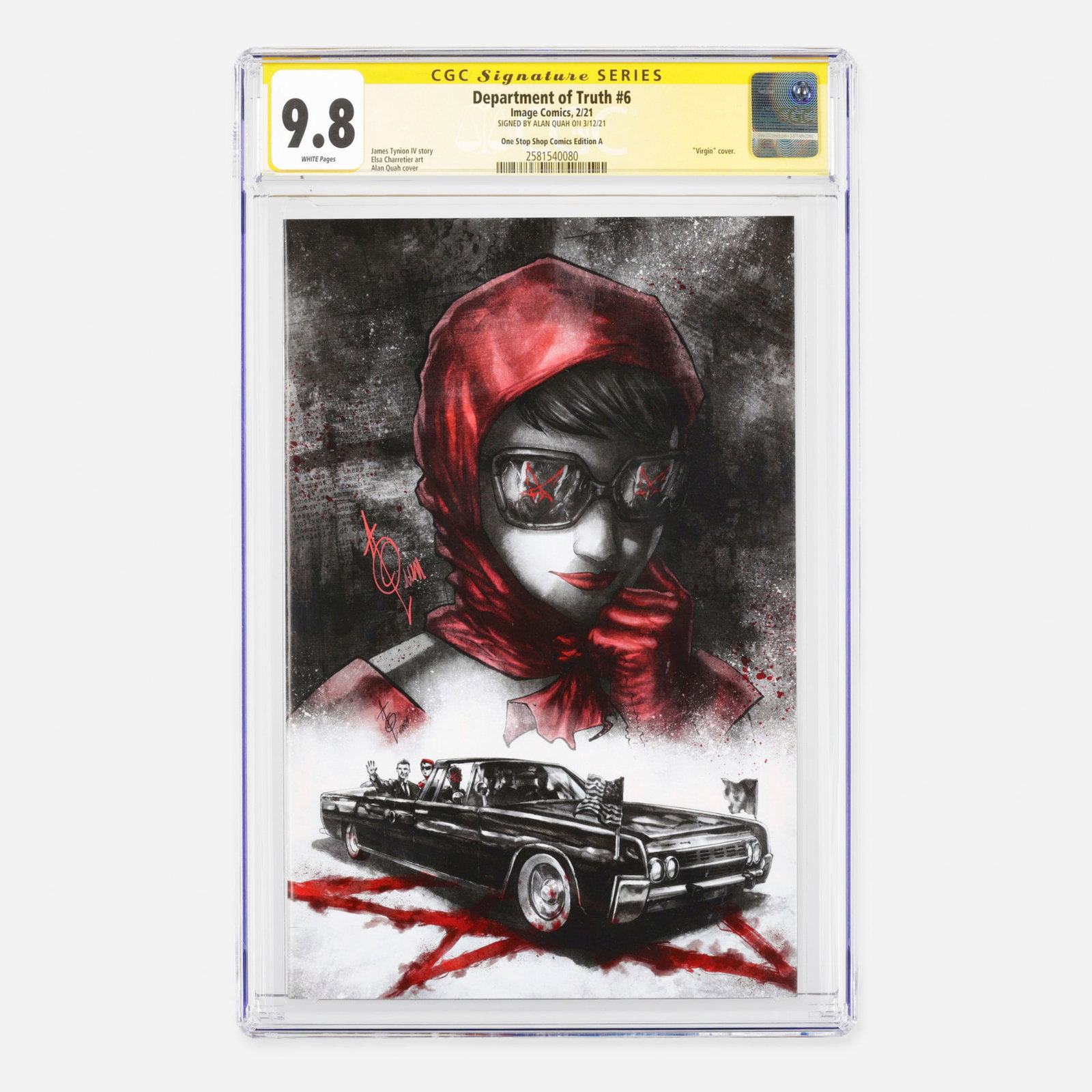 Image Comics Department of Truth #6 CGC 9.8 One Stop Shop Comics Edition A: Image Comics Department of Truth #6 CGC 9.8 One Stop Shop Comics Edition A Signature Series Alan Quah USA, 2021 This Modern Age One Stop Shop Comics Edition A variant features a striking "virgin"