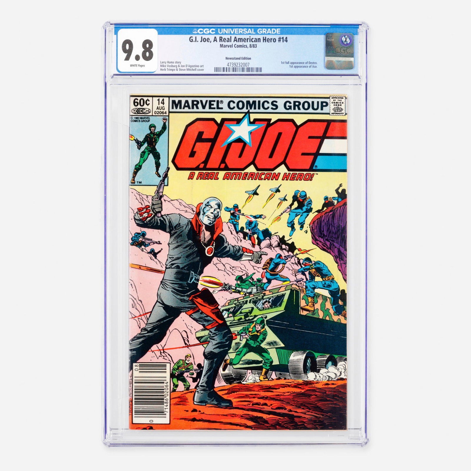 Marvel Comics G.I. Joe, A Real American Hero #14 CGC 9.8 Newsstand: Marvel Comics G.I. Joe, A Real American Hero #14 CGC 9.8 Newsstand USA, 1983 Released during the Bronze Age as a Newsstand Edition, this milestone issue marks the first full appearance of Destro and
