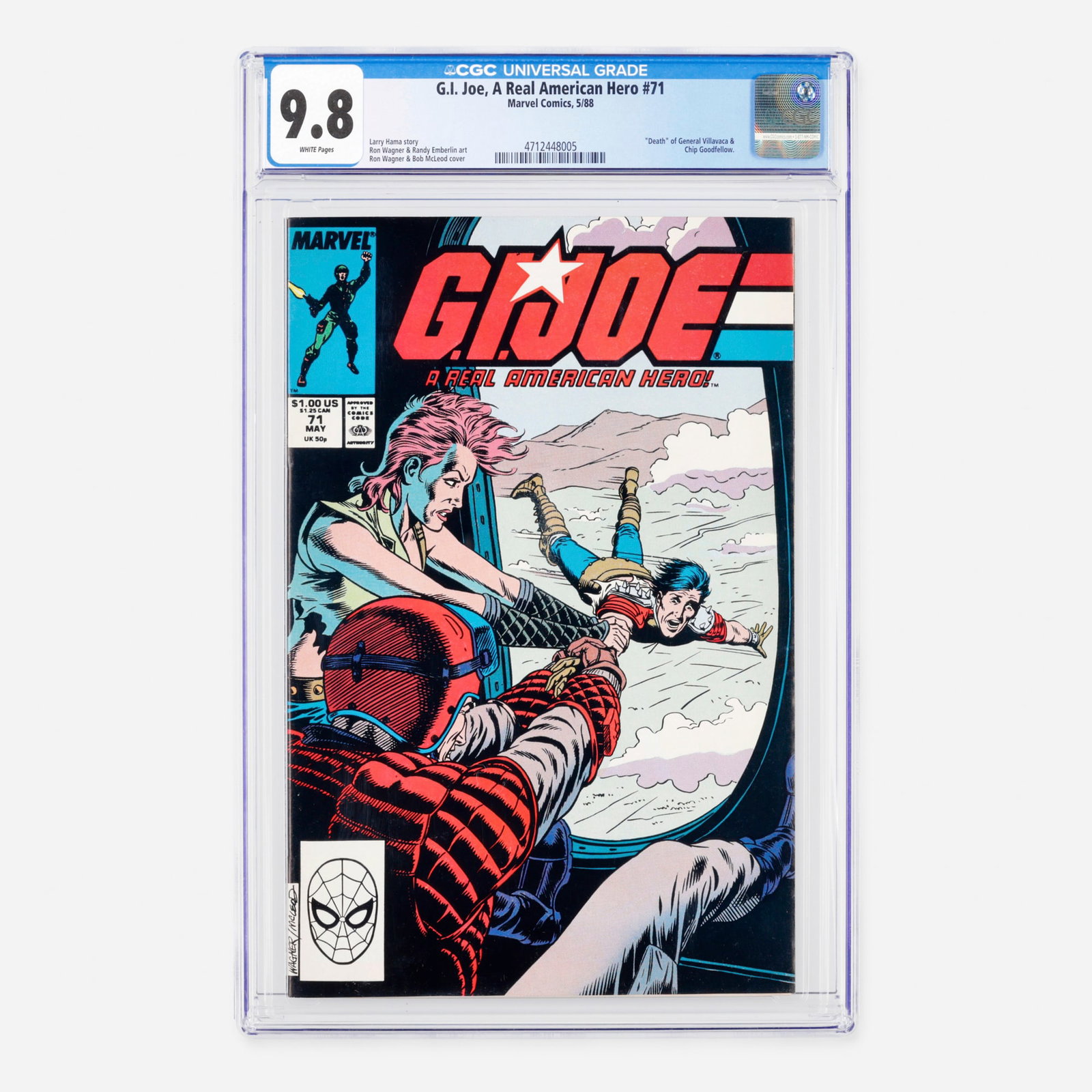 Marvel Comics G.I. Joe, A Real American Hero #71 CGC 9.8: Marvel Comics G.I. Joe, A Real American Hero #71 CGC 9.8 USA, 1988 Released during the Modern Age, this collectible issue features the "death" of General Villavaca and Chip Goodfellow. The narrative w