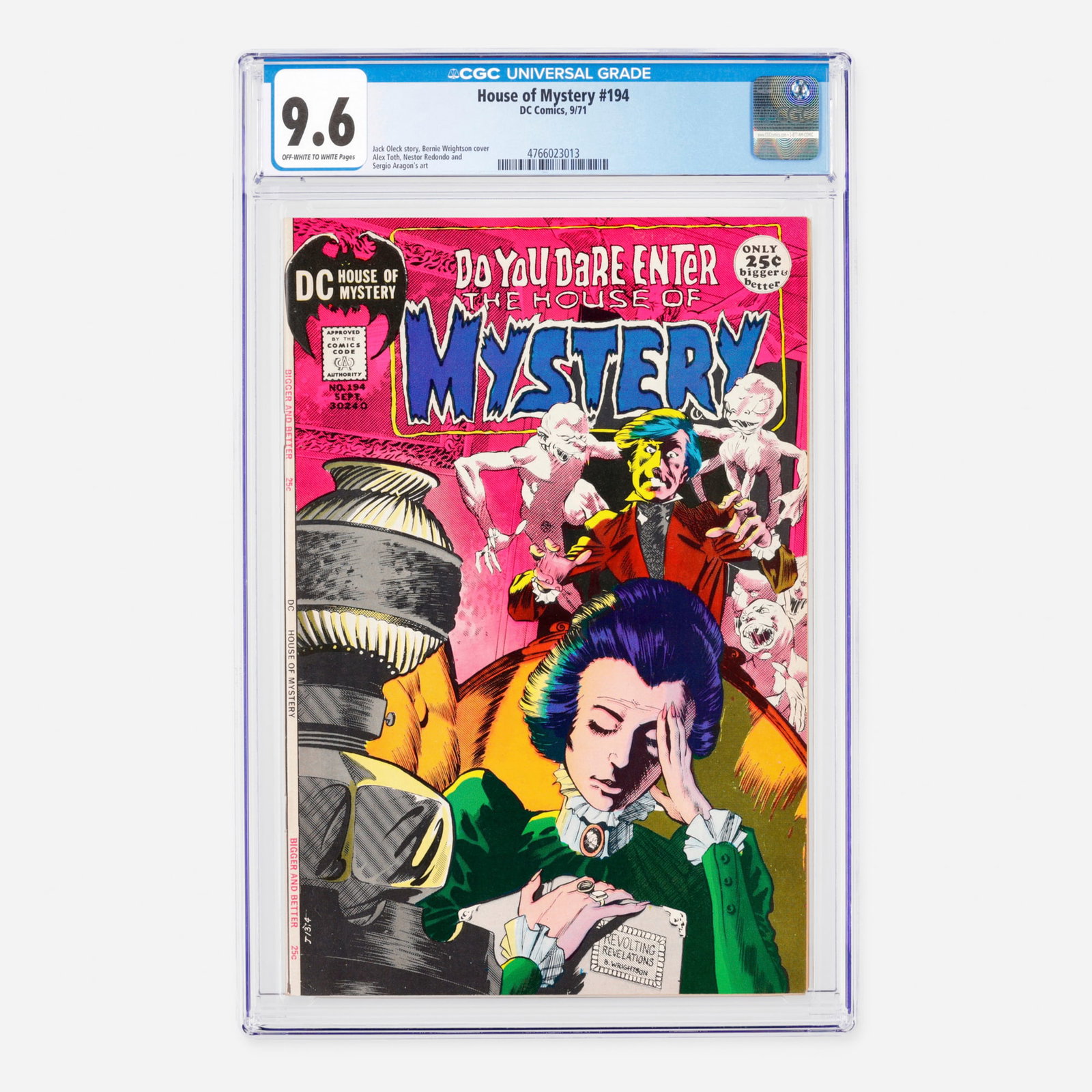 DC Comics House of Mystery #194 CGC 9.6: DC Comics House of Mystery #194 CGC 9.6 USA, 1971 This Bronze Age horror anthology issue features chilling tales penned by Jack Oleck, with striking interior art by Alex Toth, Nestor Redondo, and Serg